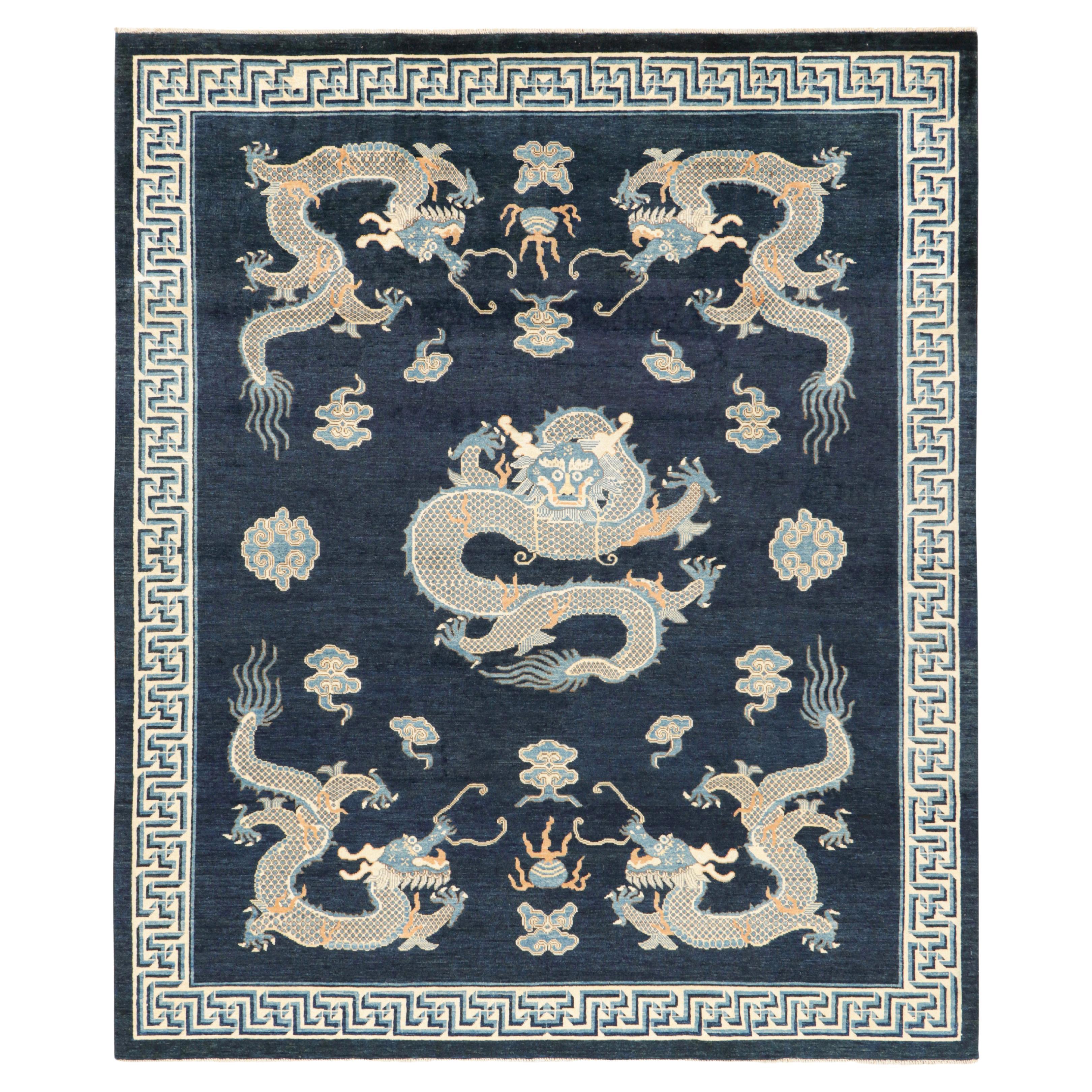 Rug 
Kilim: Tappeto con drago pittorico in blu navy con bordi geometrici