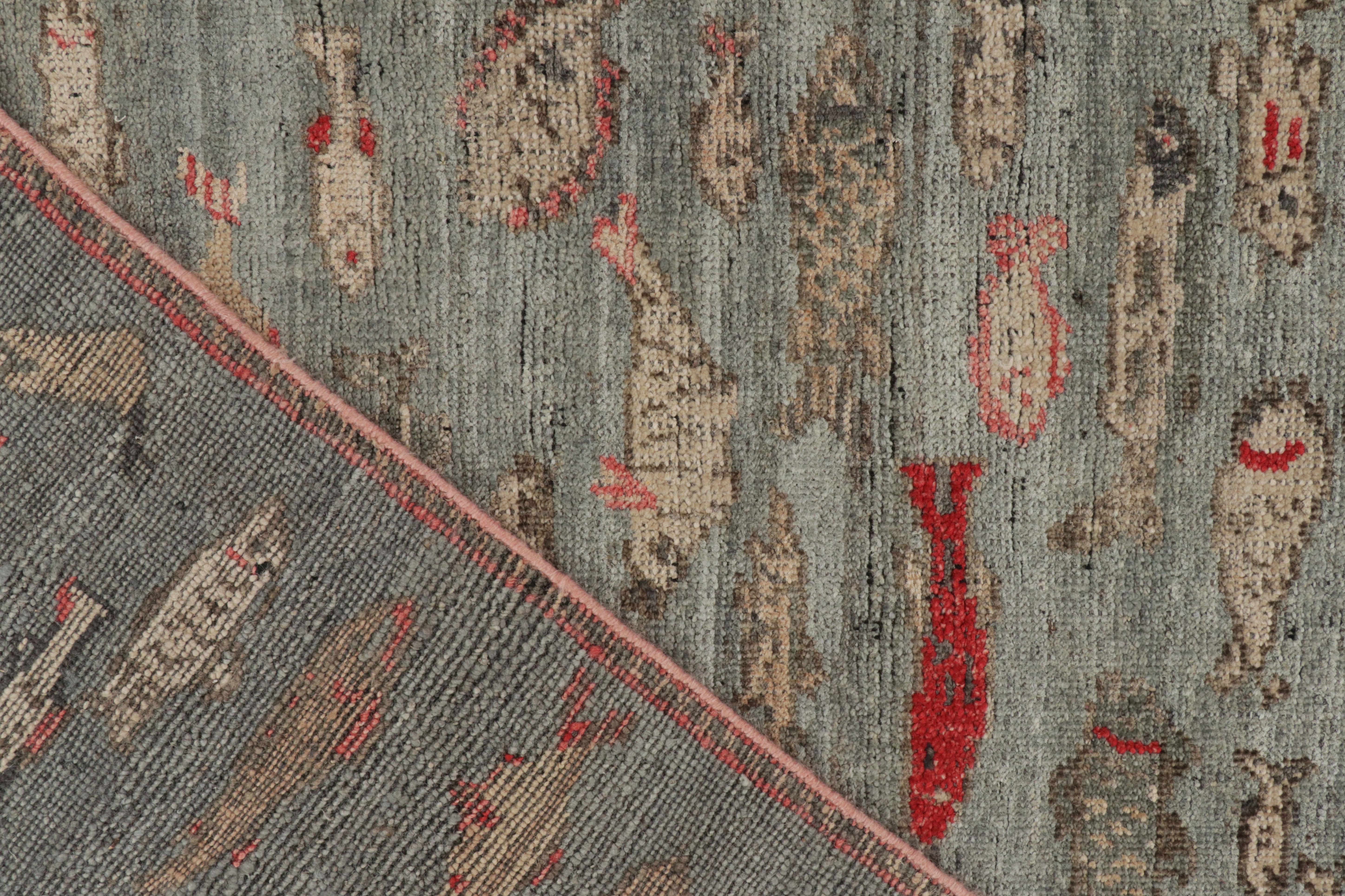 Contemporary Rug & Kilim’s Pictorial Style runner in Blue, Beige and Red Fish Patterns For Sale