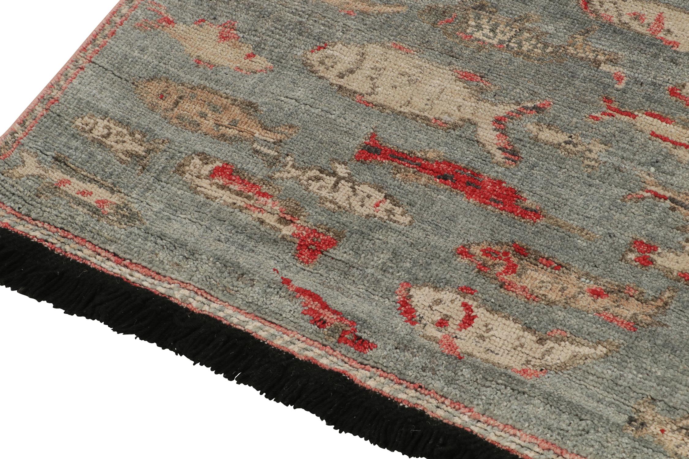 Hand-Knotted Rug & Kilim’s Pictorial Style runner in Blue, Beige and Red Fish Patterns For Sale