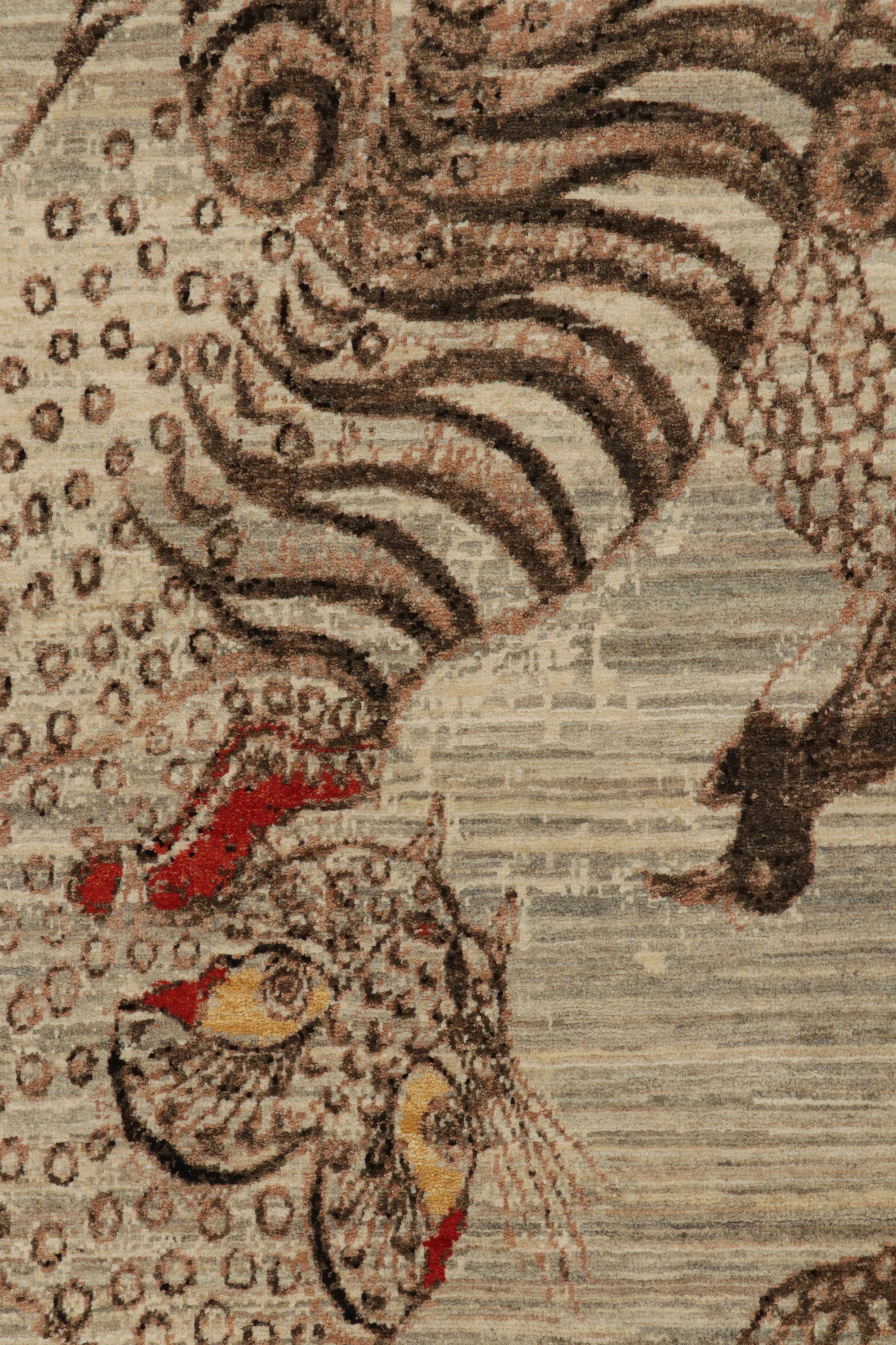Teppich &amp;amp; Kilims Bildtiger Tigerteppich in Beige-Braun, Grau und Rot (21. Jahrhundert und zeitgenössisch) im Angebot