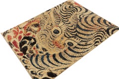 Rug & Kilim’s Pictorial Tiger Rug in Beige-Brown with Blue and Red