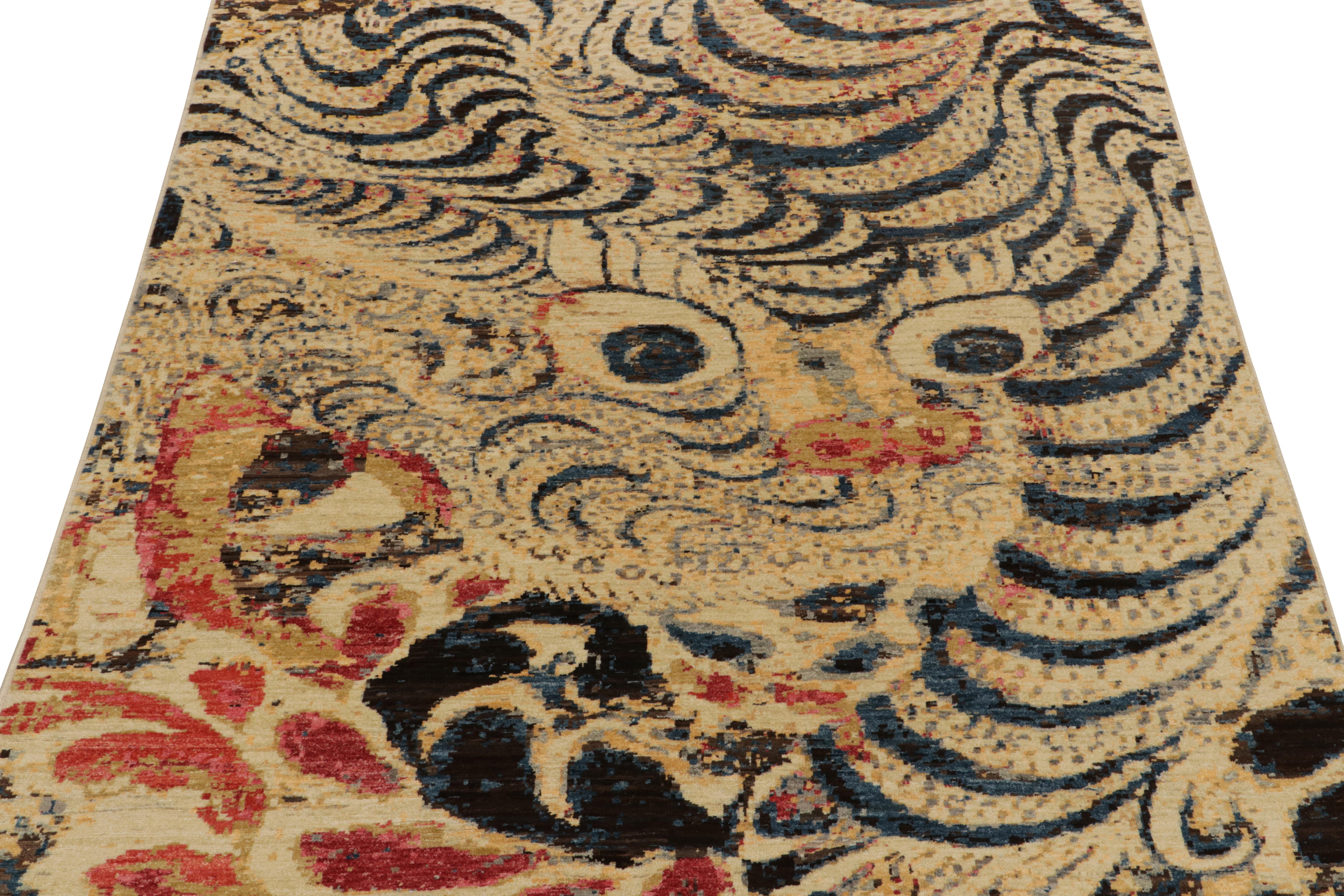 Teppich &amp;amp; Kilims Bildtiger Tigerteppich in Beige-Braun mit Blau und Rot (Art déco) im Angebot