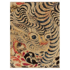 Rug & Kilim’s Pictorial Tiger Rug in Beige-Brown with Blue and Red