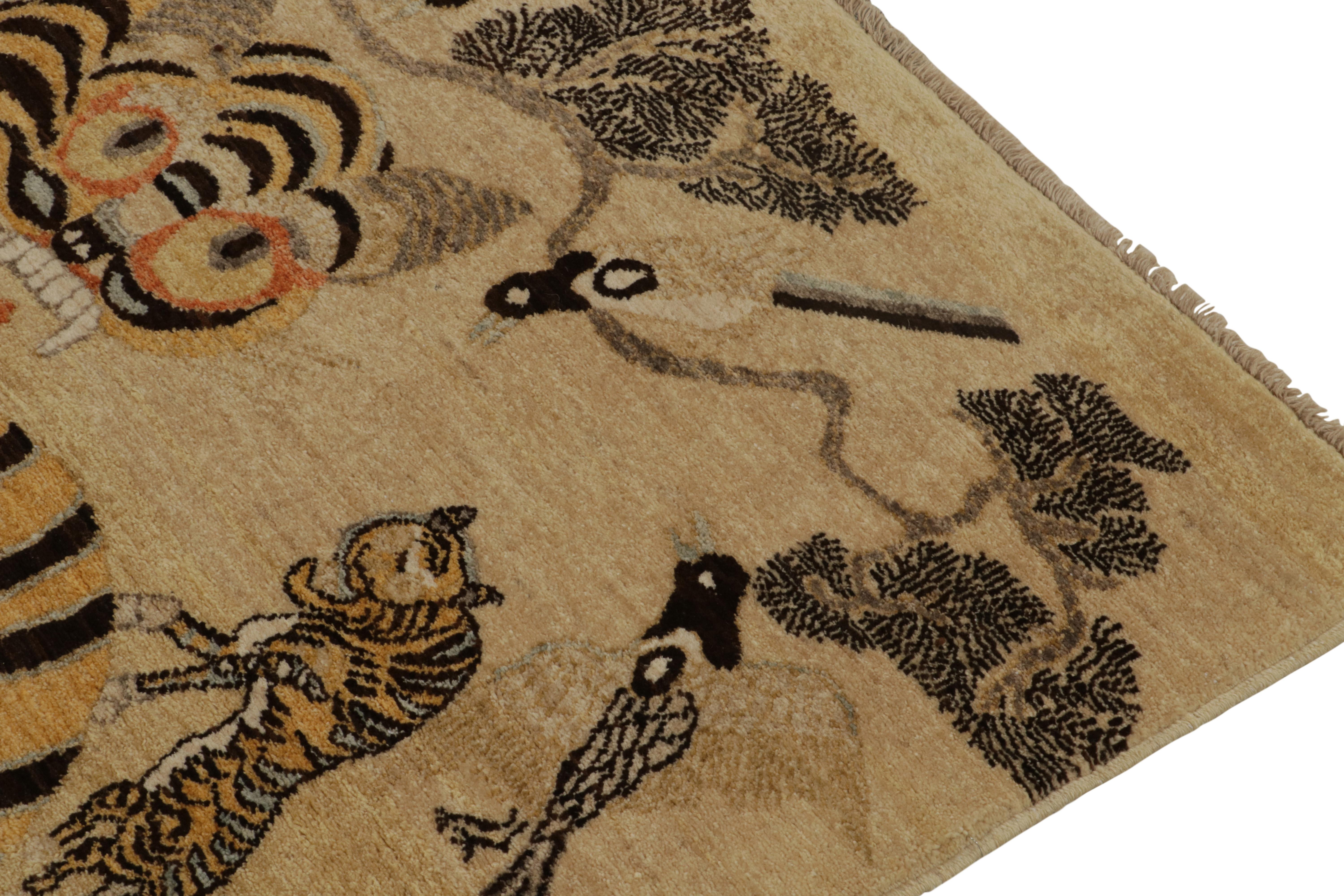 Rug & Kilim’s Pictorial Tiger Rug in Gold, Beige-Brown and Black In New Condition For Sale In Long Island City, NY