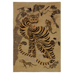 Rug & Kilim’s Pictorial Tiger Rug in Gold, Beige-Brown and Black
