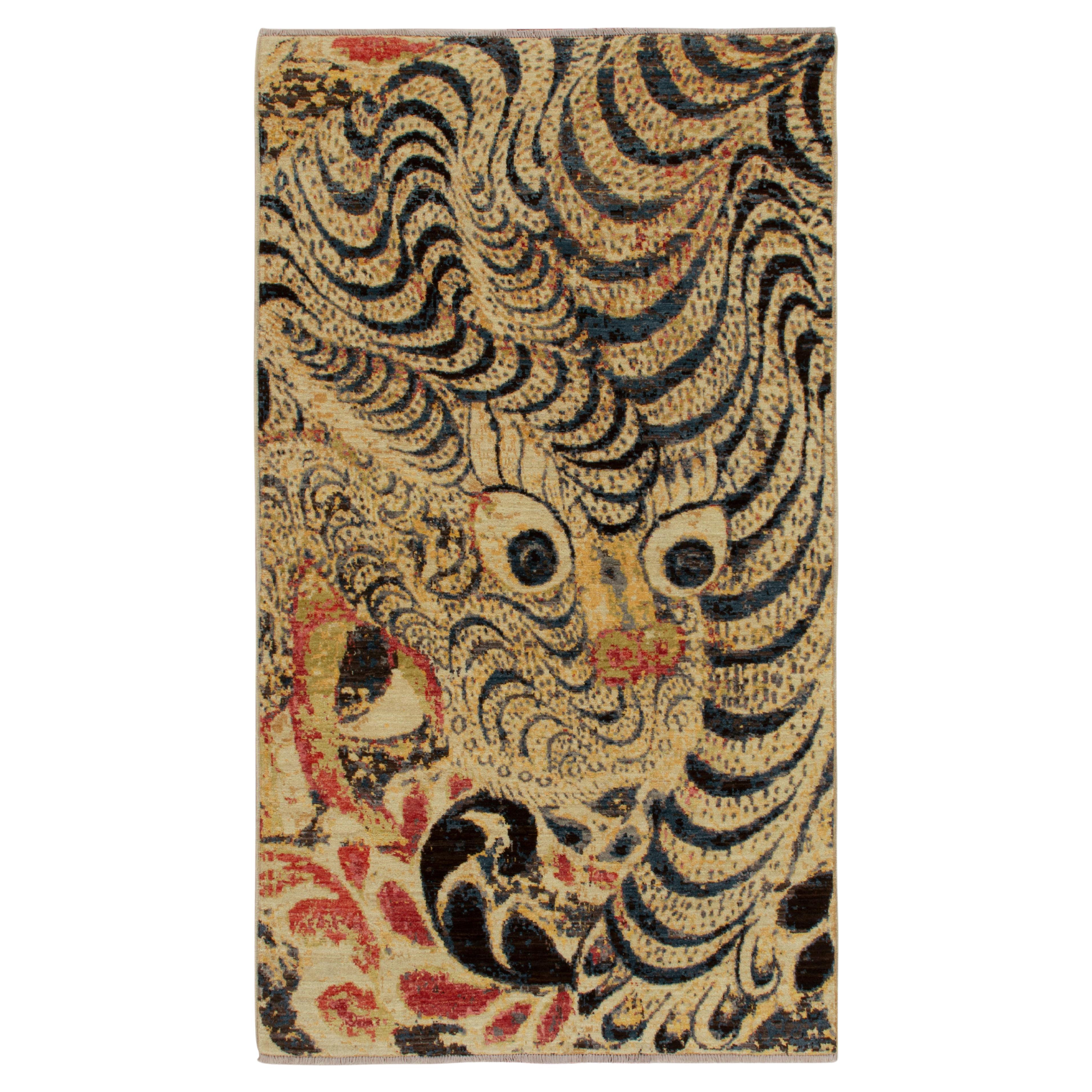 Rug and Kilim’s Pictorial Tiger Rug in Gold, BeigeBrown and Black For