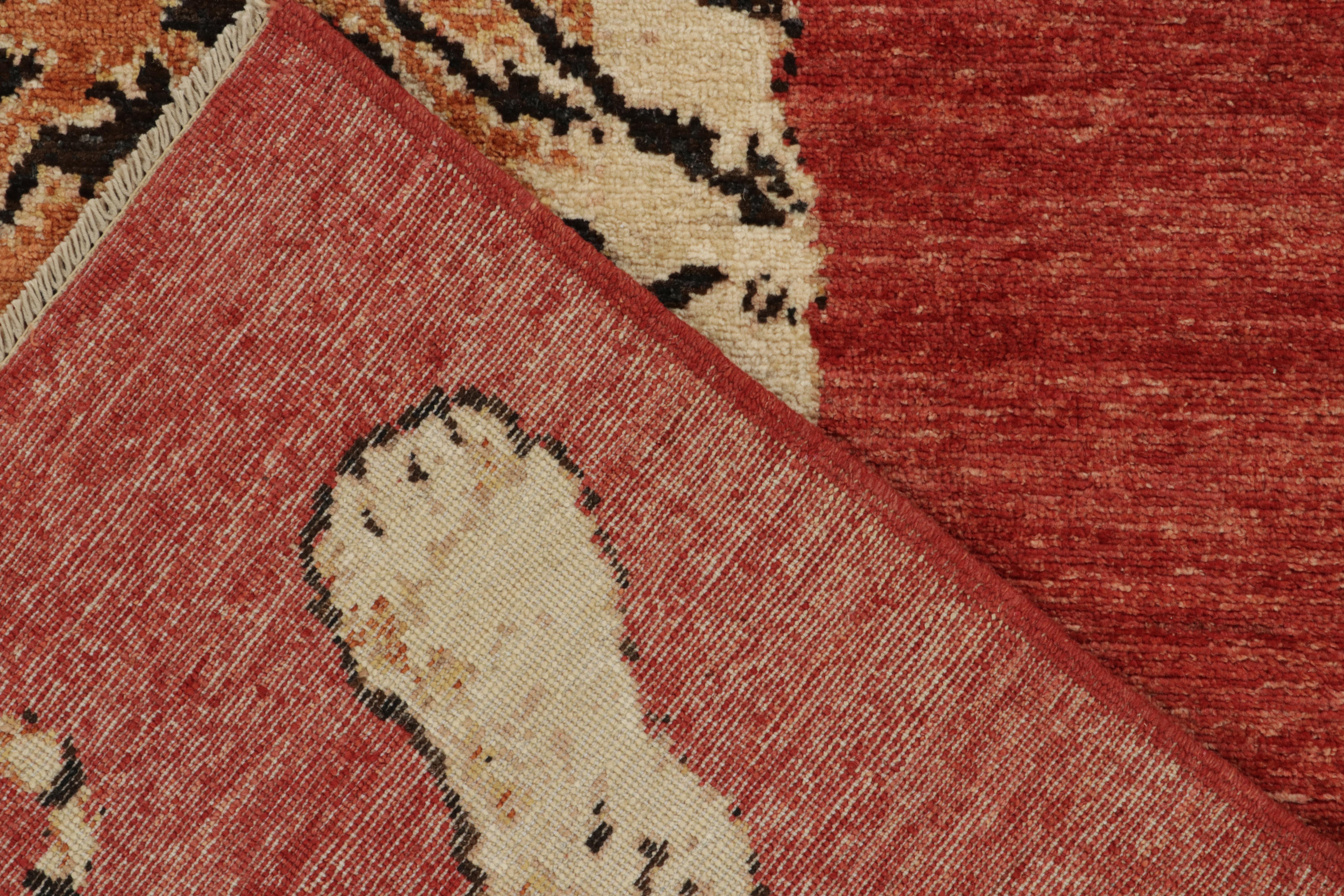 Rug & Kilim’s Pictorial Tiger Skin Rug in Red, Beige-Brown and Orange In New Condition In Long Island City, NY