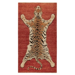 Rug & Kilim’s Pictorial Tiger Skin Rug in Red, Beige-Brown and Orange