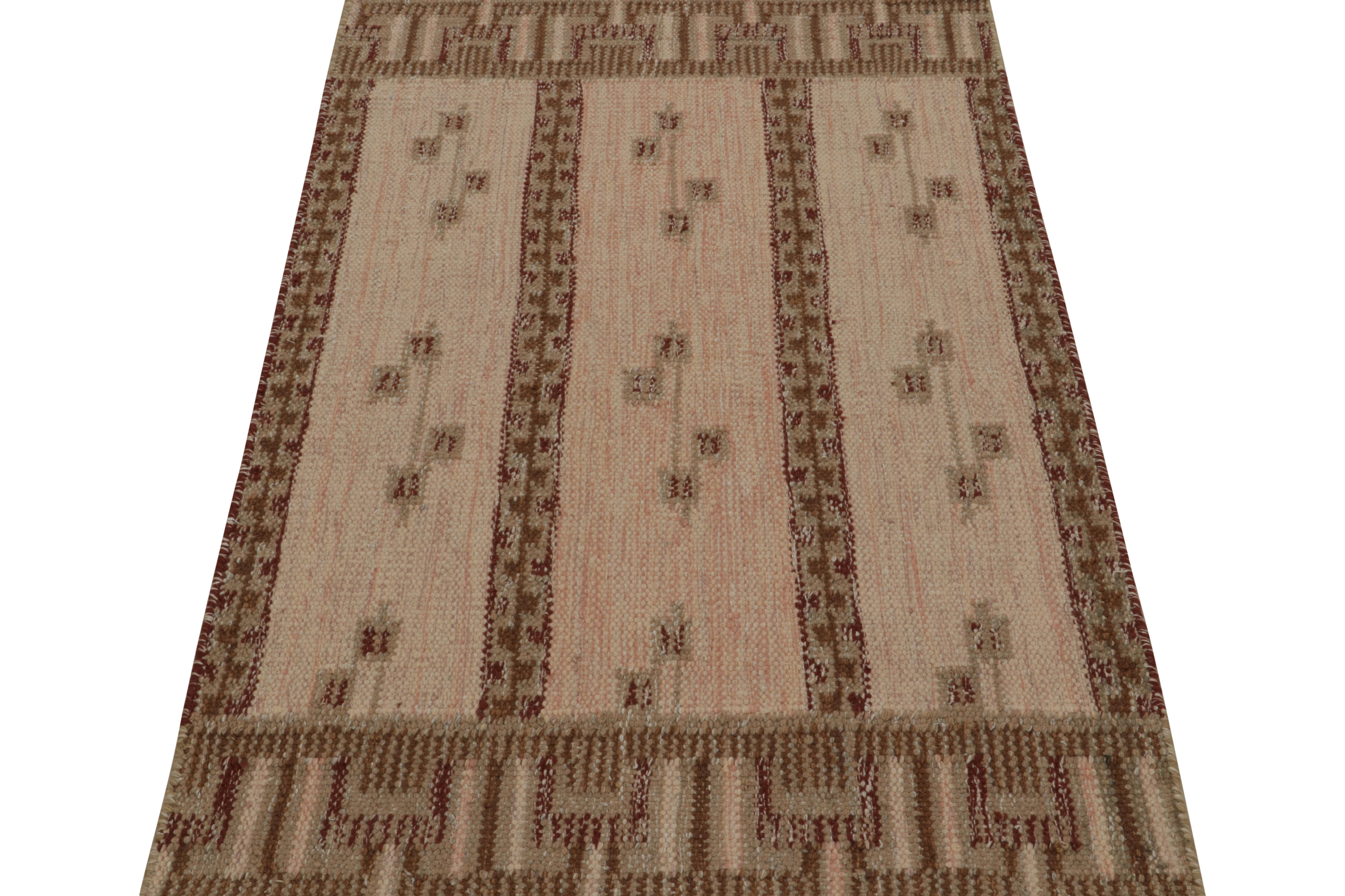 Modern Rug & Kilim’s Pink Scandinavian Style Kilim Scatter Rug with Geometric Patterns For Sale