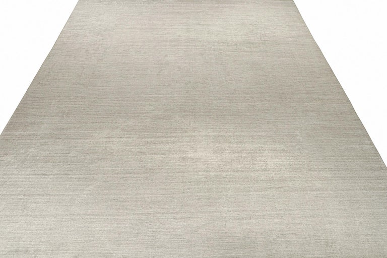 Rug and Kilim’s Plain Modern Rug in Solid Silver and Off-White Tone-on ...