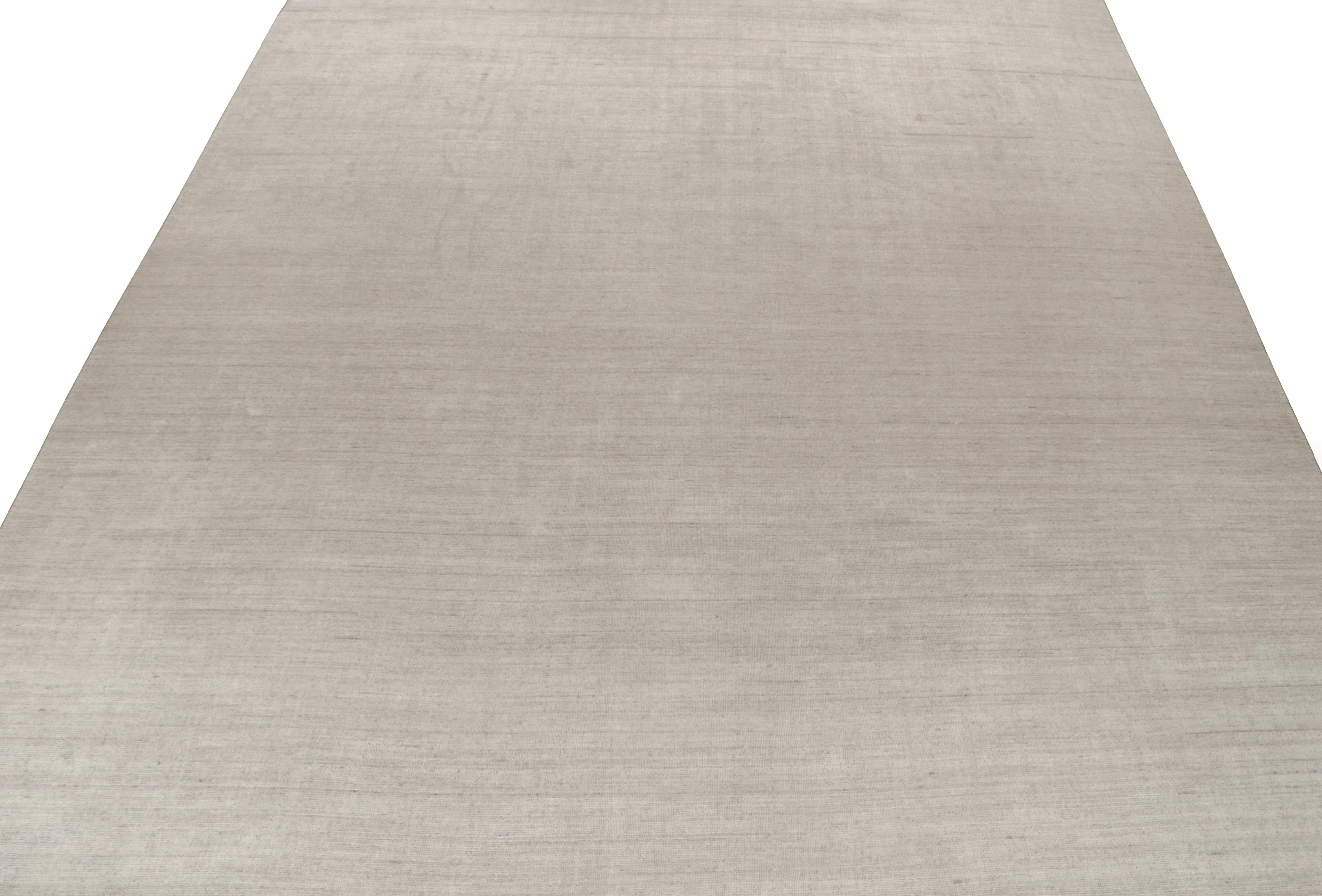 Indian Rug & Kilim’s Plain Modern Rug in Solid Silver-Gray Tone-on-Tone For Sale