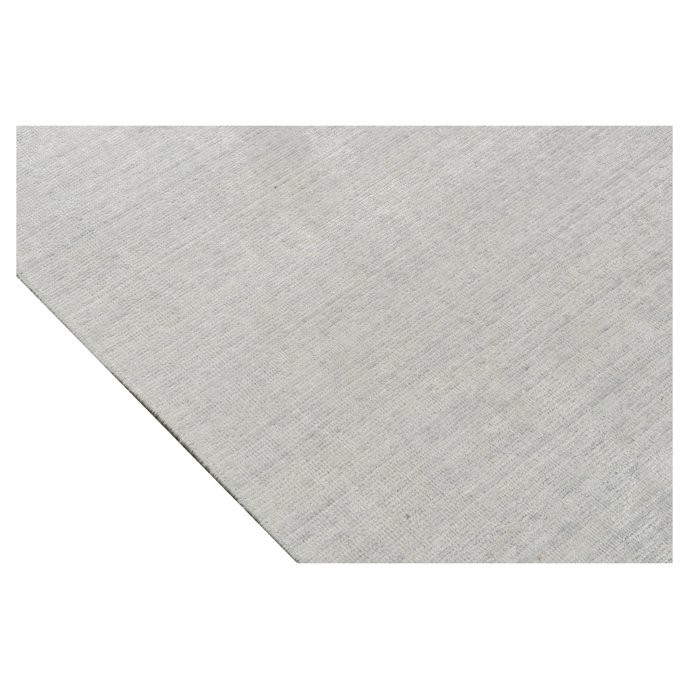 Hand-Knotted Rug & Kilim’s Plain Modern Rug in Solid Silver-Gray Tone-on-Tone For Sale