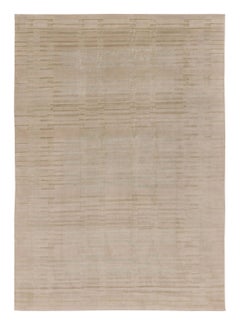 Rug & Kilim's Plush Textural Rug in Mohair with Beige Geometric Designs