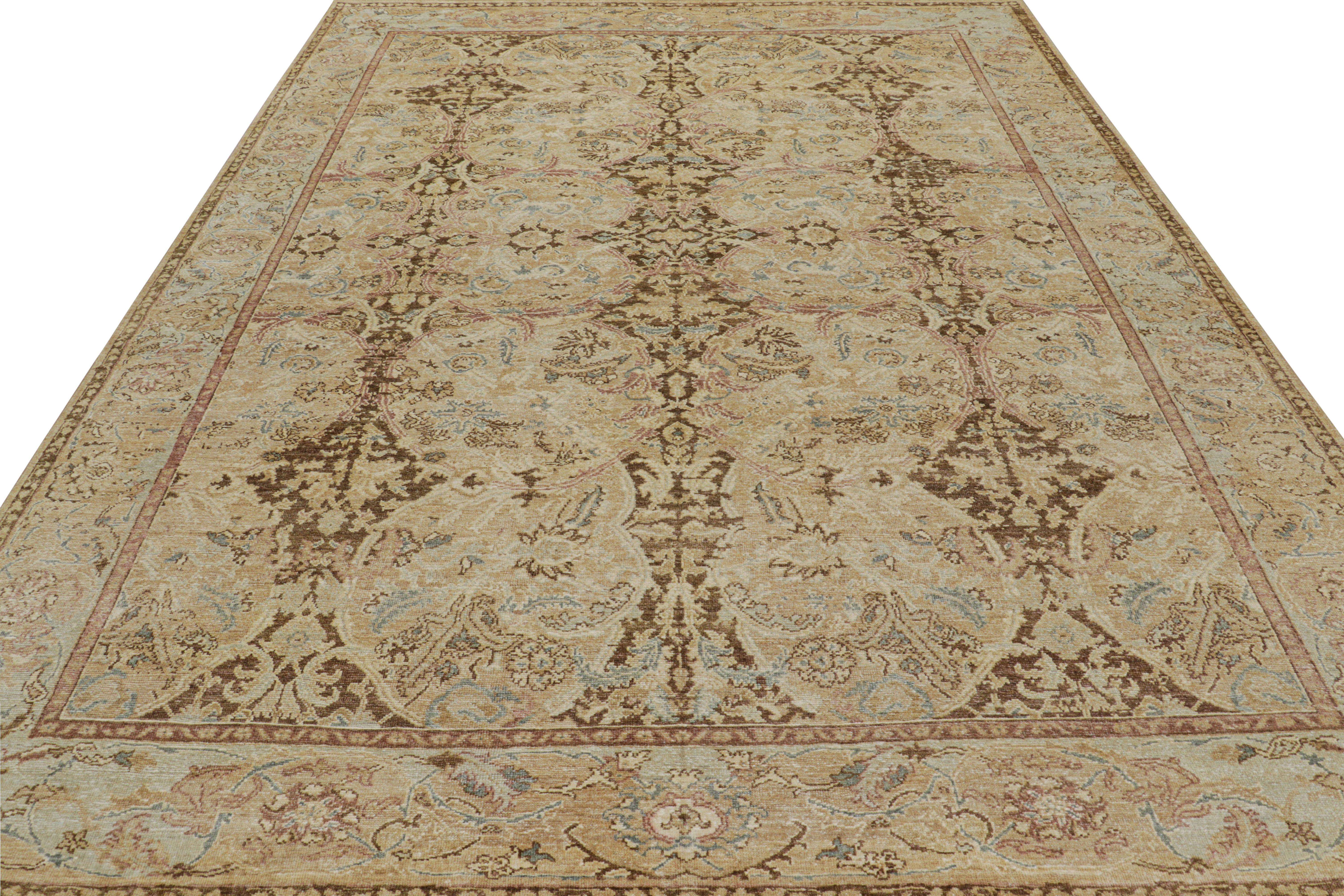Hand-Knotted Rug & Kilim’s Polonaise Style Rug in Beige-Brown and Blue with Floral Patterns For Sale
