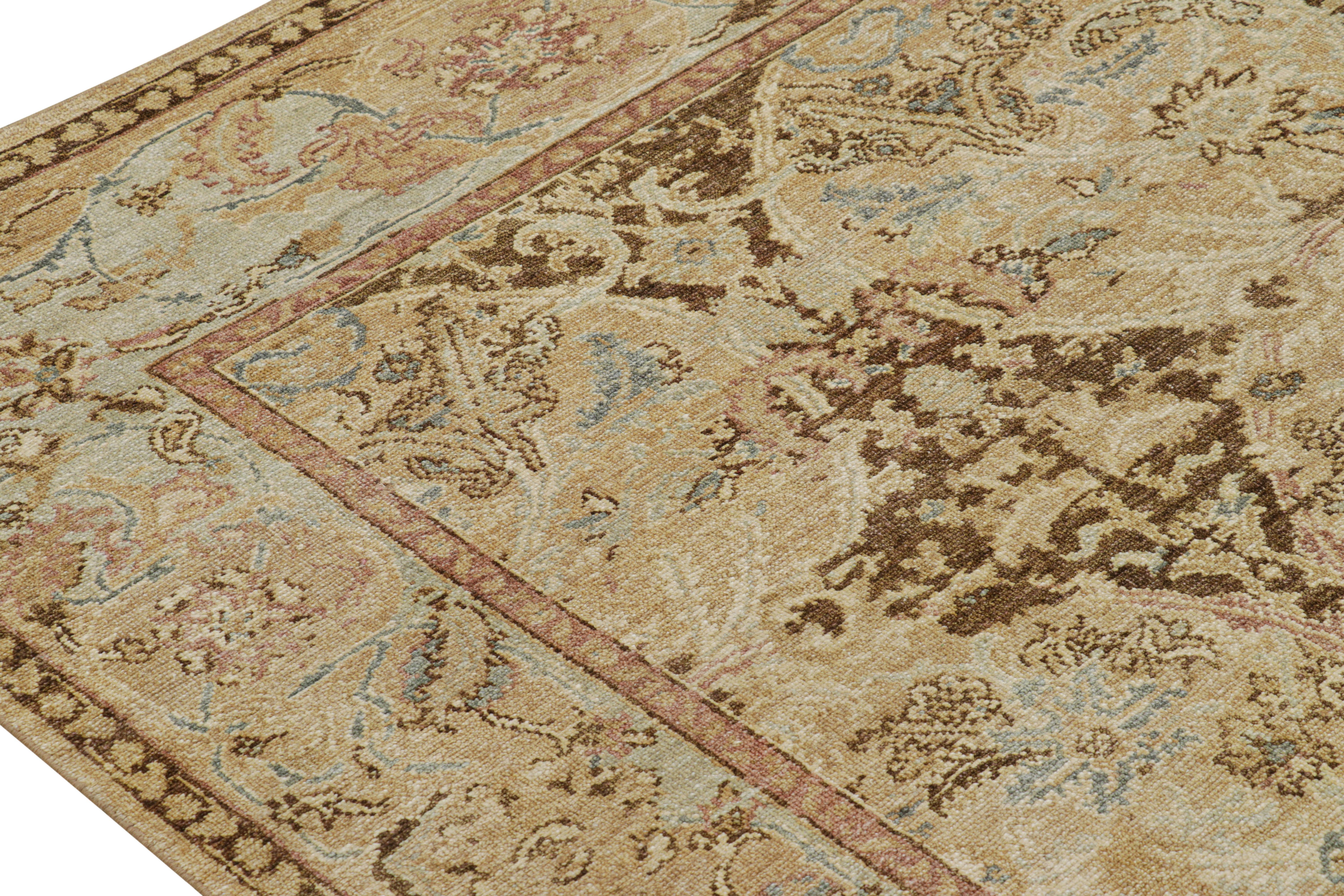 Rug & Kilim’s Polonaise Style Rug in Beige-Brown and Blue with Floral Patterns In New Condition For Sale In Long Island City, NY