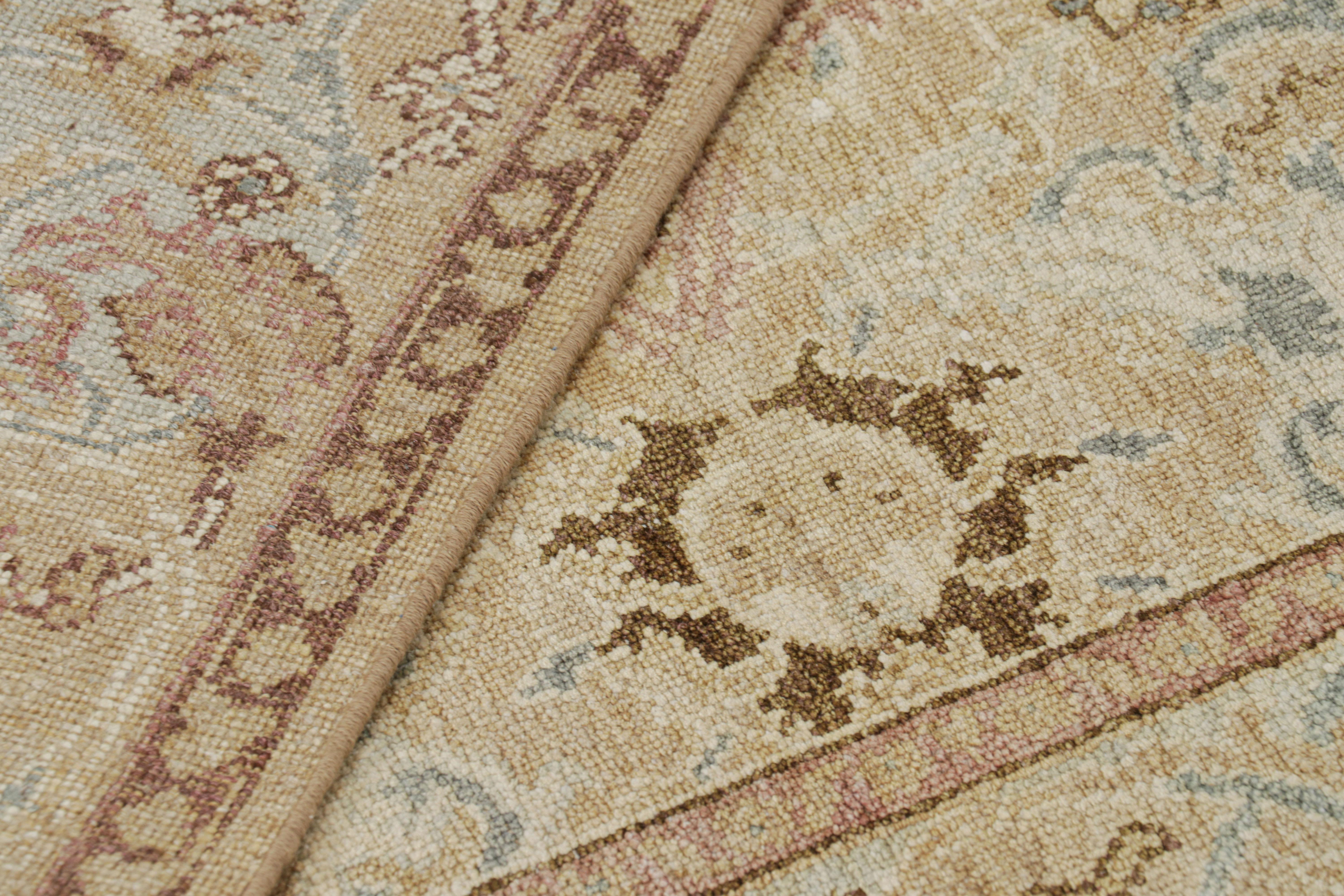 Contemporary Rug & Kilim’s Polonaise Style Rug in Beige-Brown and Blue with Floral Patterns For Sale