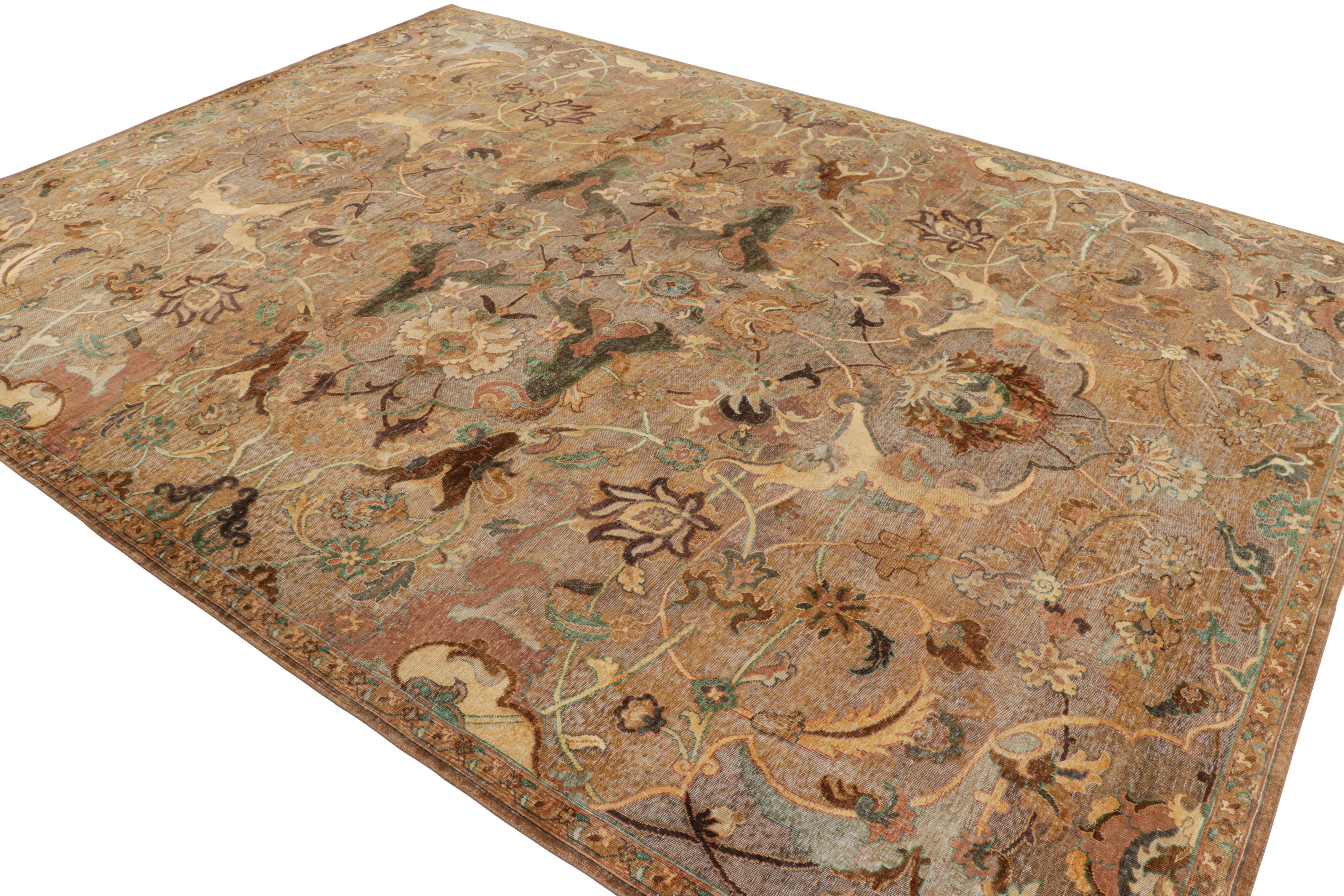 Rug & Kilim's Polonaise Style Teppich in Brown-Beige mit Blumenmustern (Handgeknüpft) im Angebot