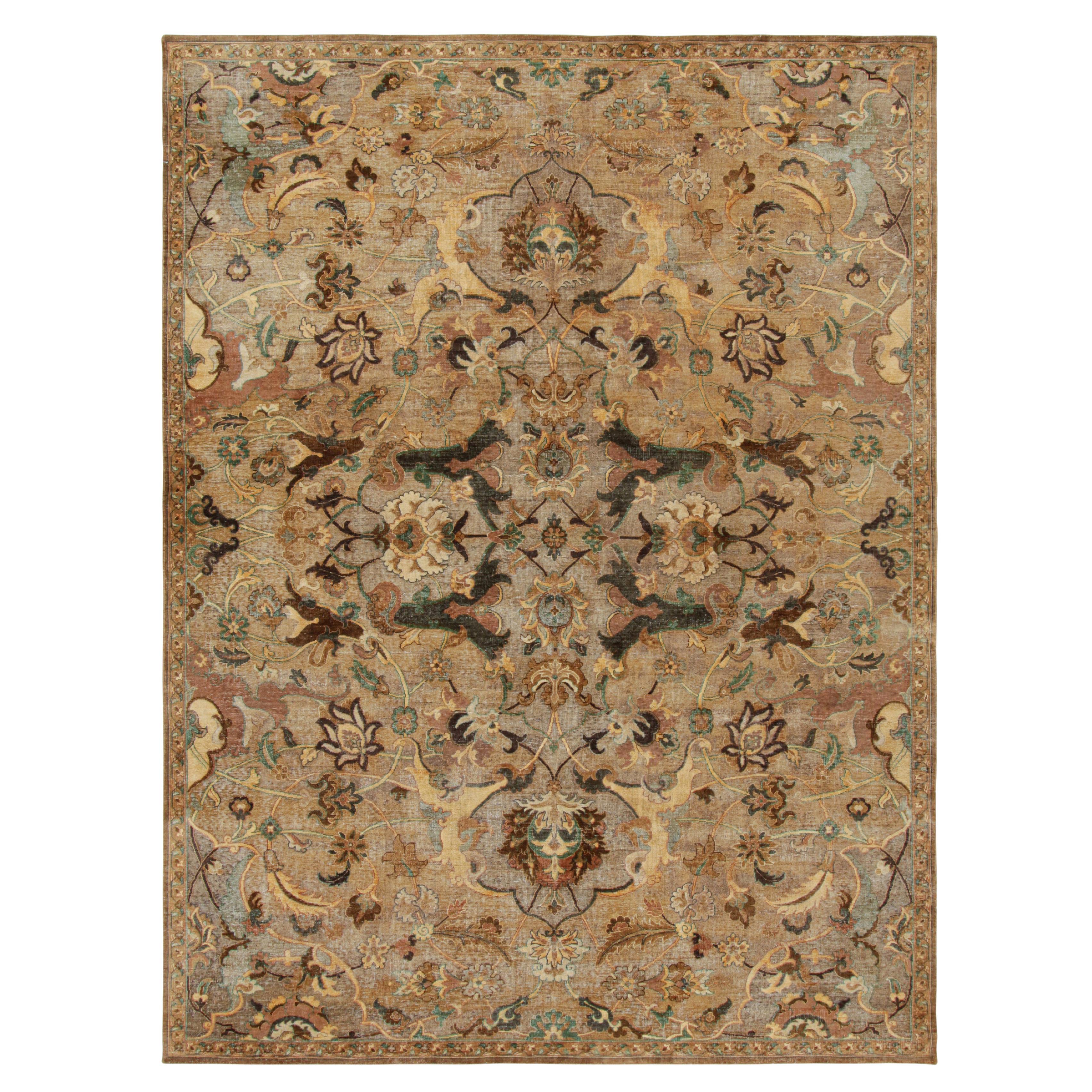 Rug & Kilim’s Polonaise Style Rug in Beige-Brown with Floral Patterns For Sale