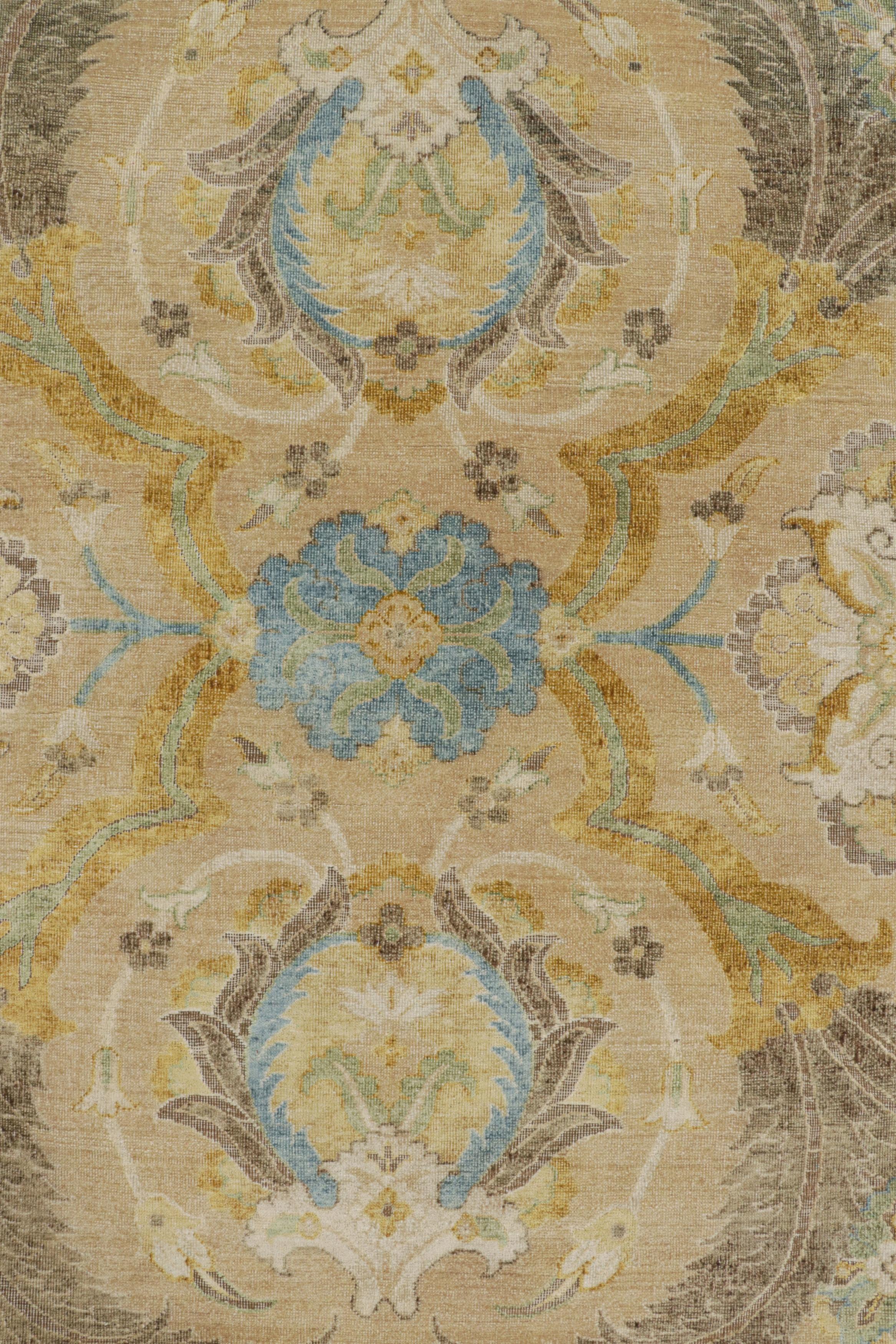 Modern Rug & Kilim’s Polonaise Style rug in Beige with Gold and Blue Floral Patterns For Sale