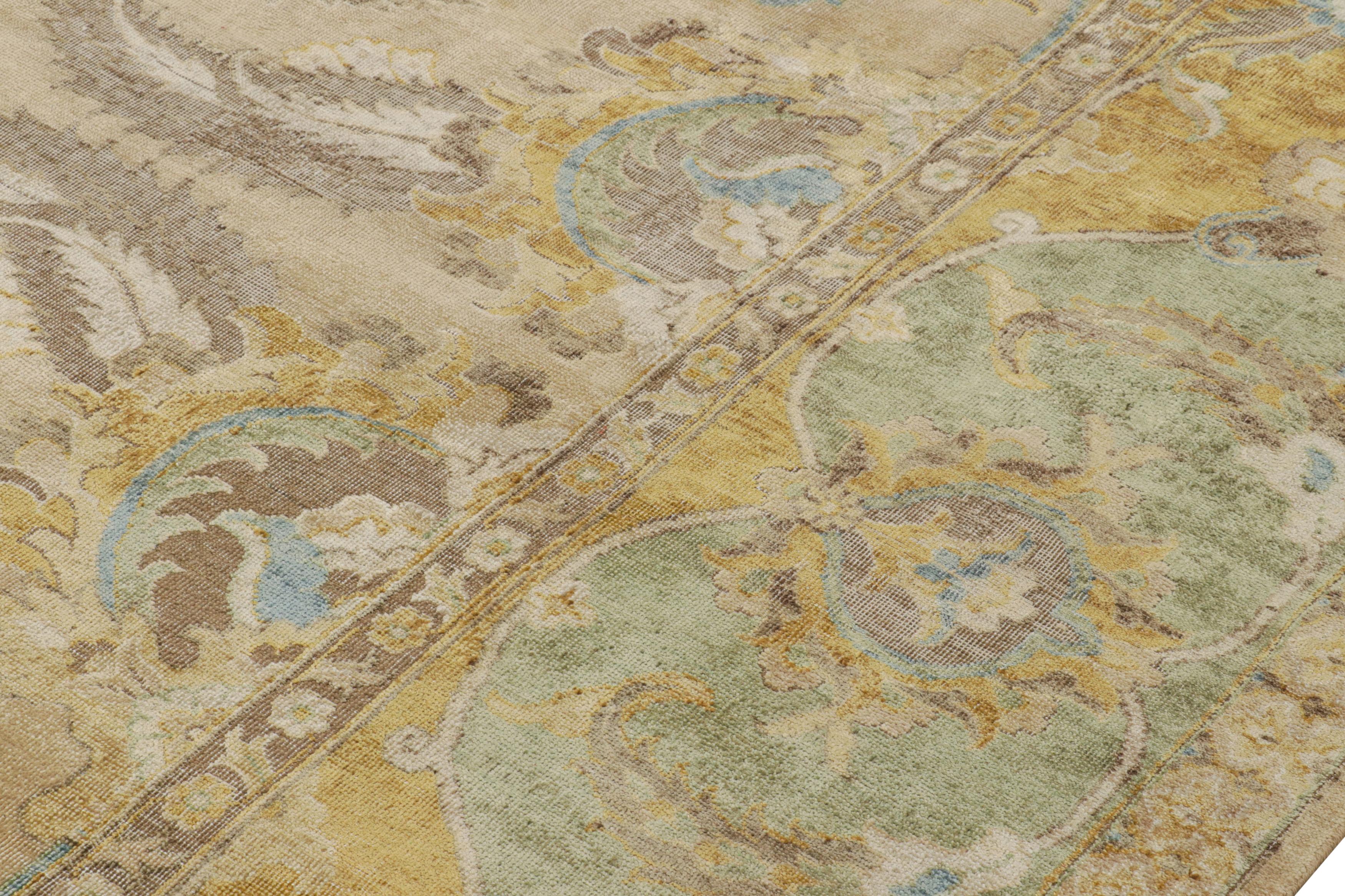 Rug & Kilim’s Polonaise Style rug in Beige with Gold and Blue Floral Patterns In New Condition For Sale In Long Island City, NY