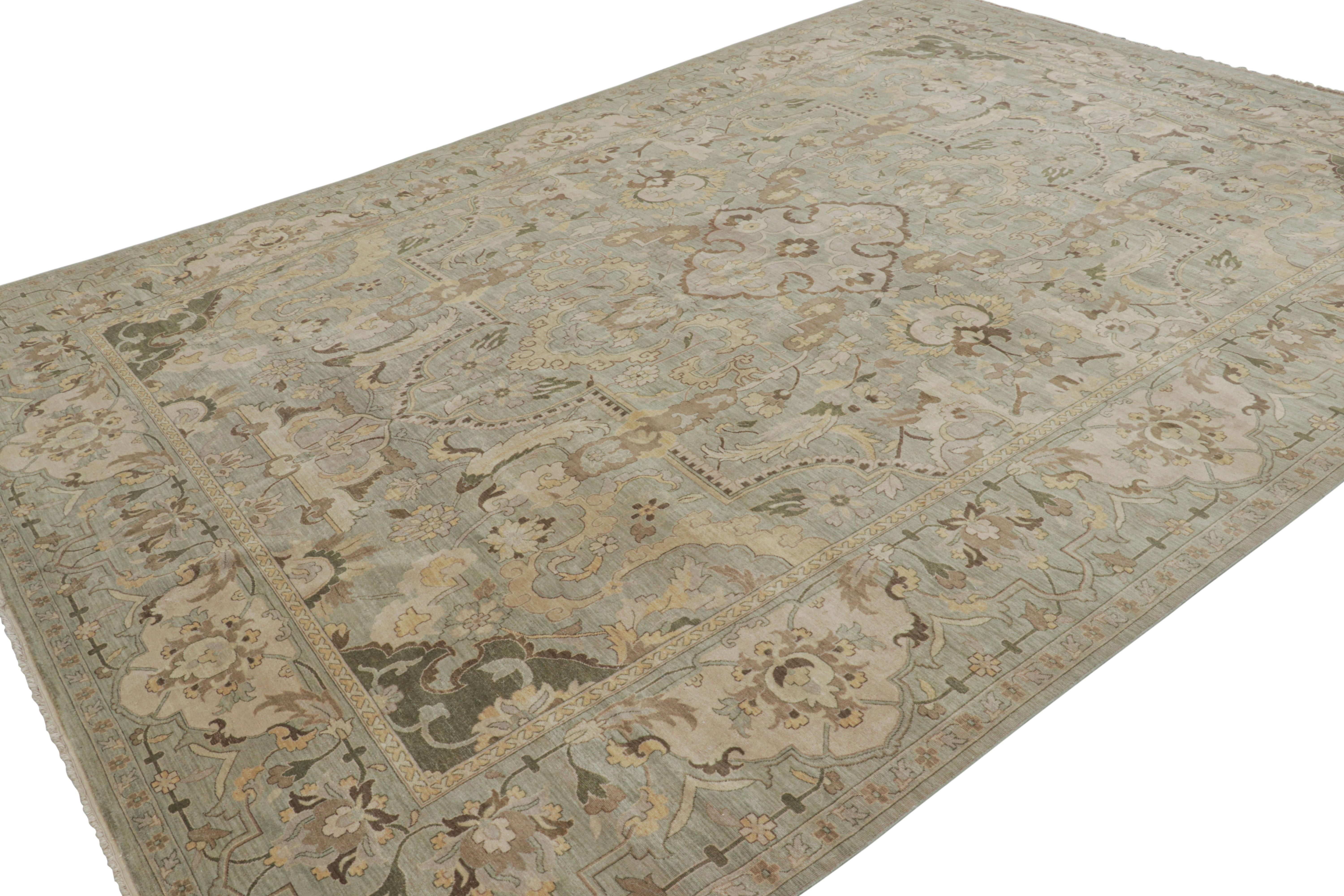 Rug & Kilim’s Polonaise Style Rug in Light Green with Floral Medallions In New Condition For Sale In Long Island City, NY