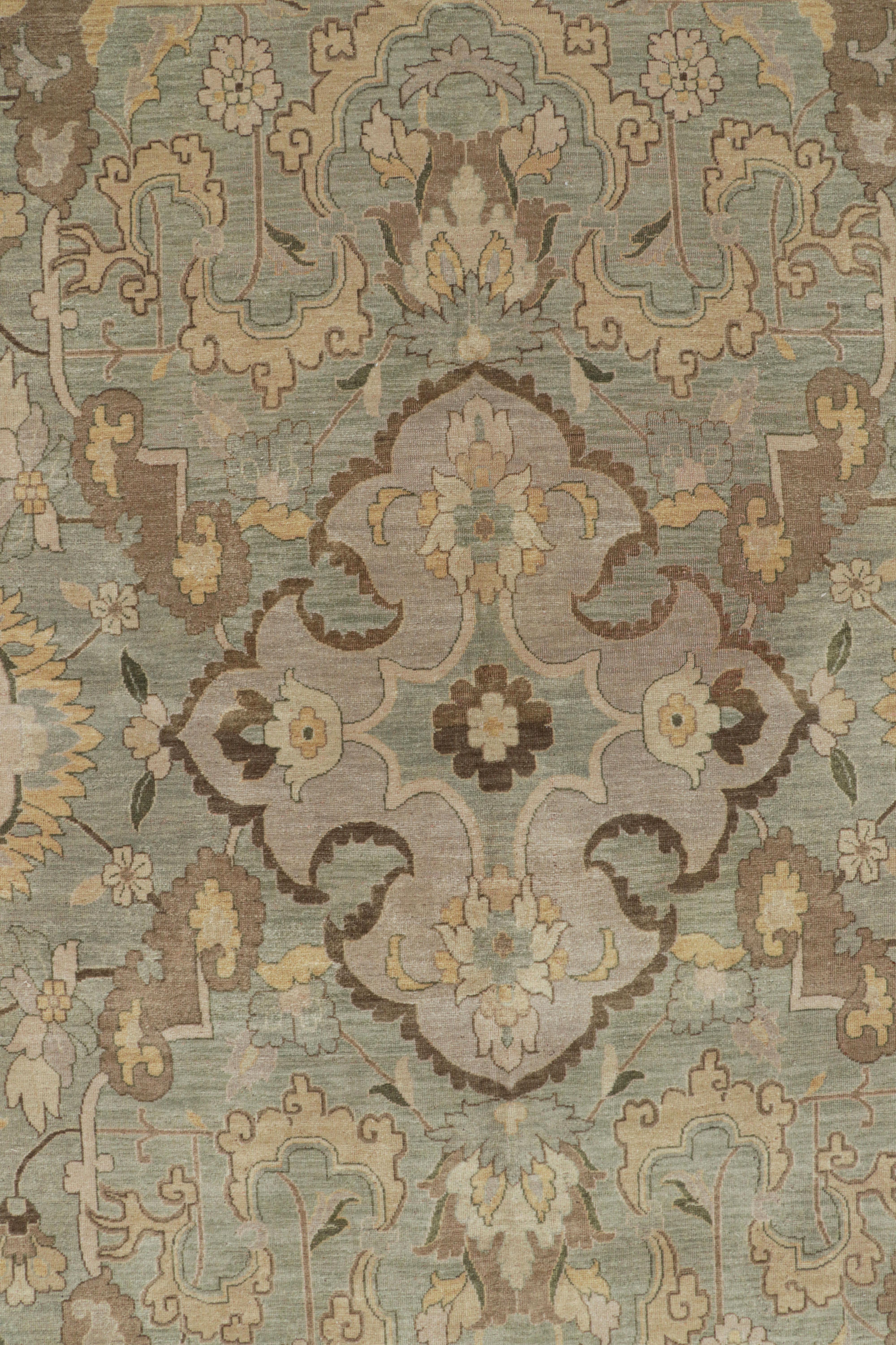 Contemporary Rug & Kilim’s Polonaise Style Rug in Light Green with Floral Medallions For Sale