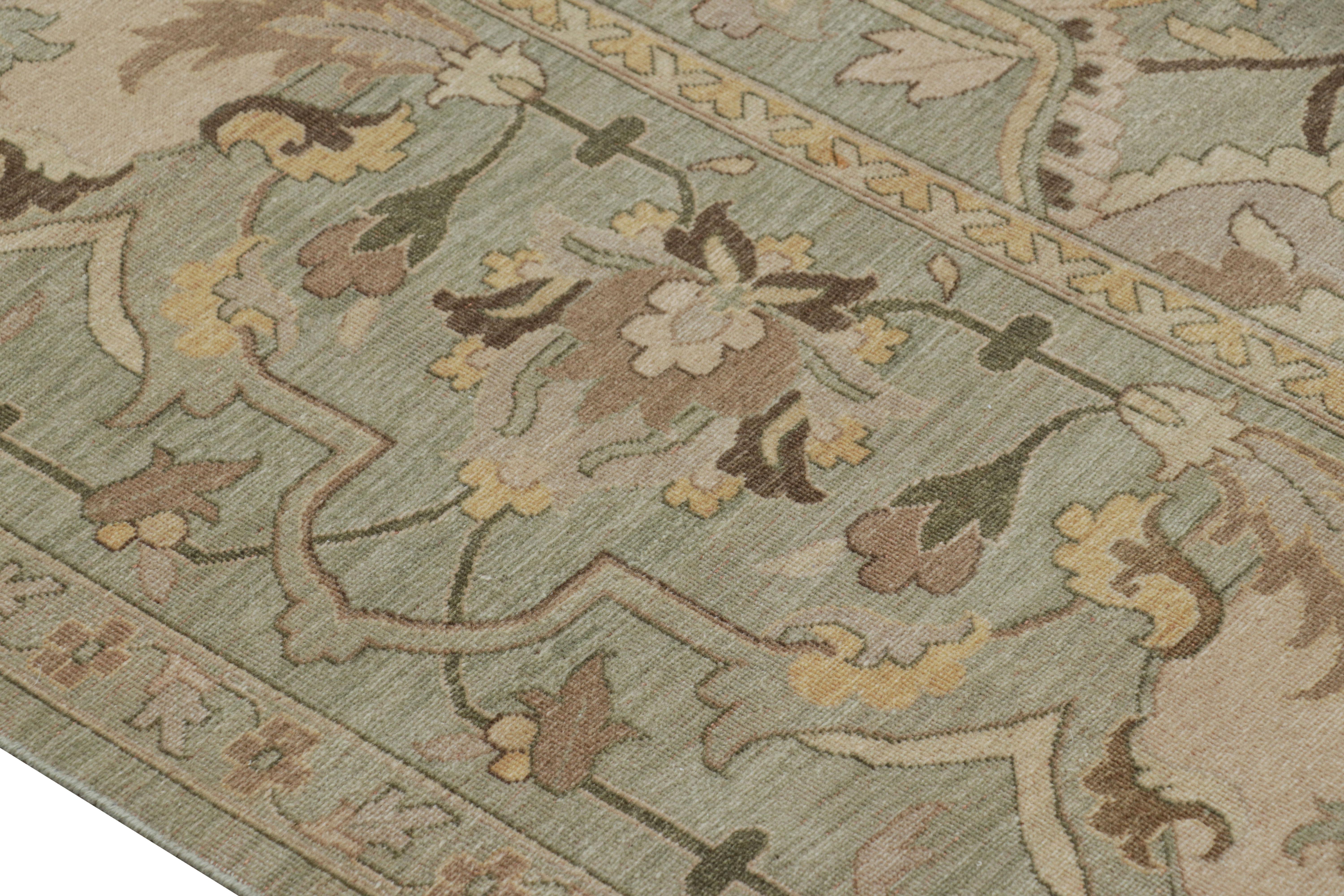 Wool Rug & Kilim’s Polonaise Style Rug in Light Green with Floral Medallions For Sale