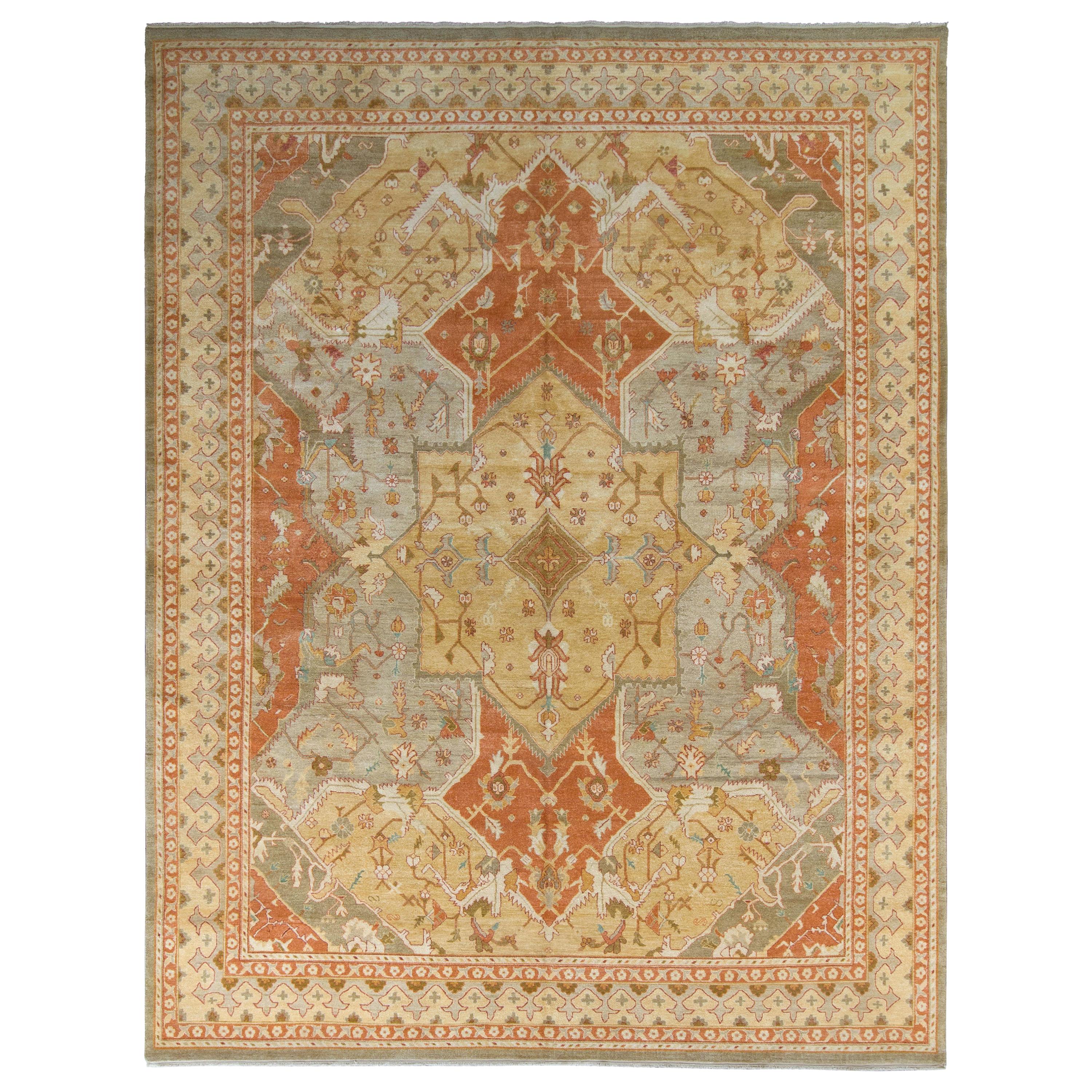 Rug & Kilim’s Polonaise Style Rug in Red and Beige-Brown Medallion Pattern For Sale