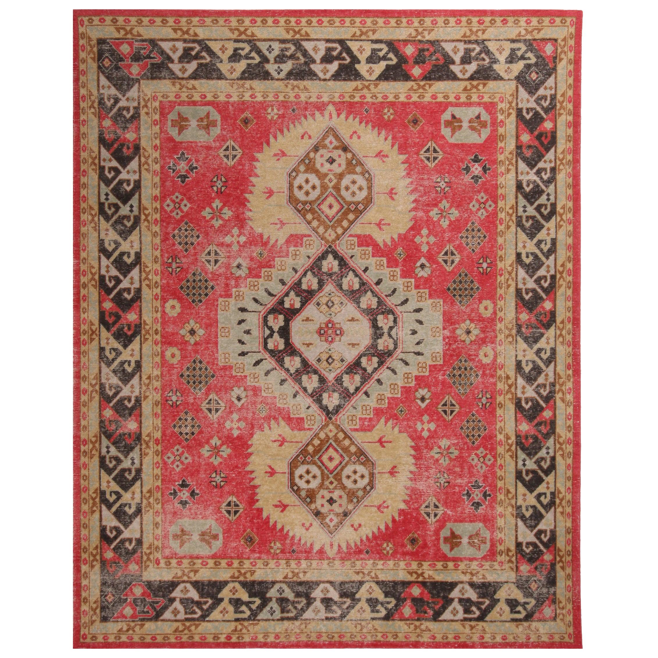 Rug & Kilim's Red and Bright Gold Wool Rug from the Homage Collection For Sale