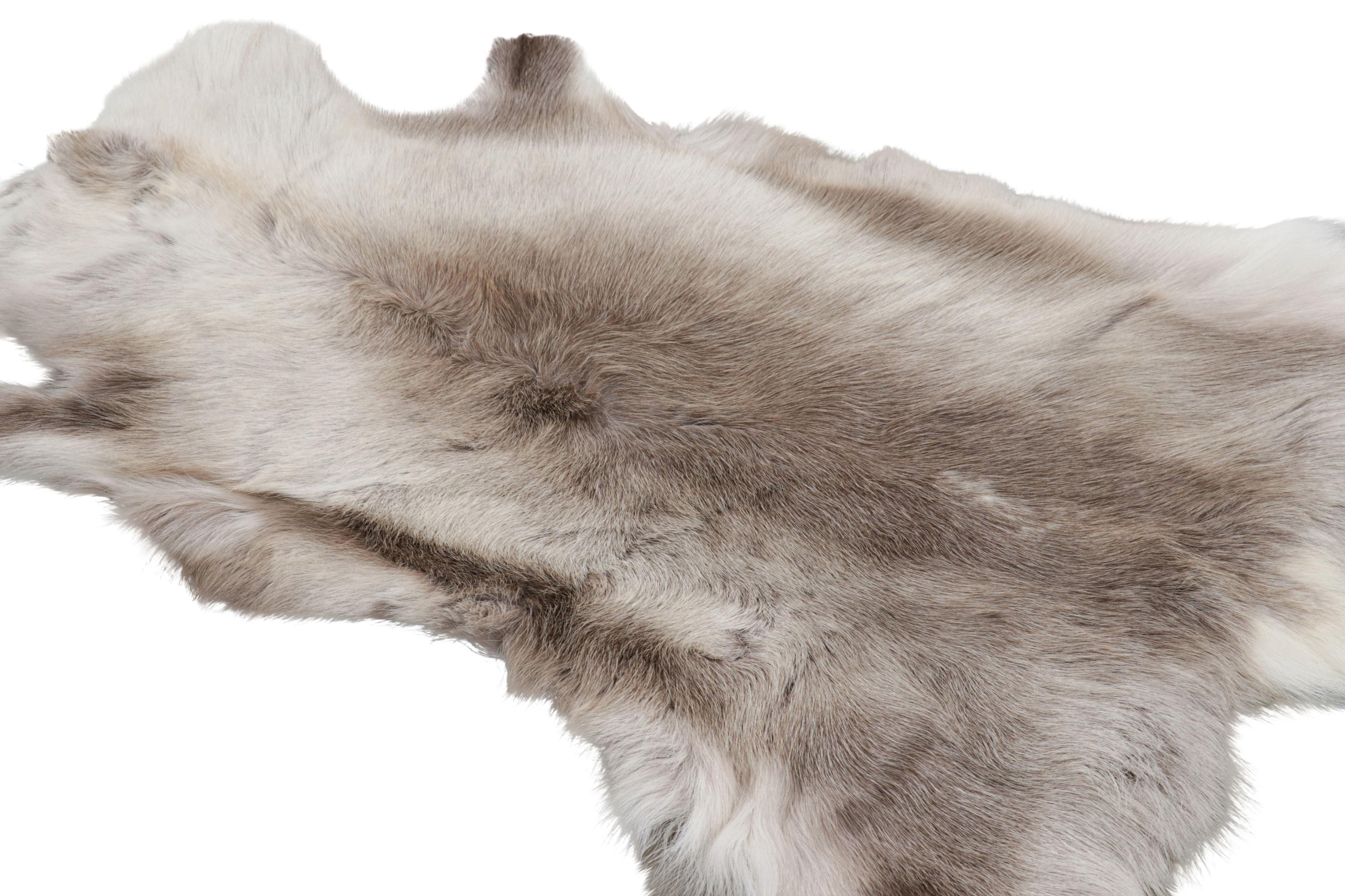 Hand-Knotted Rug & Kilim’s Reindeer Pelt Rug in Beige-Brown and Cream Tones For Sale