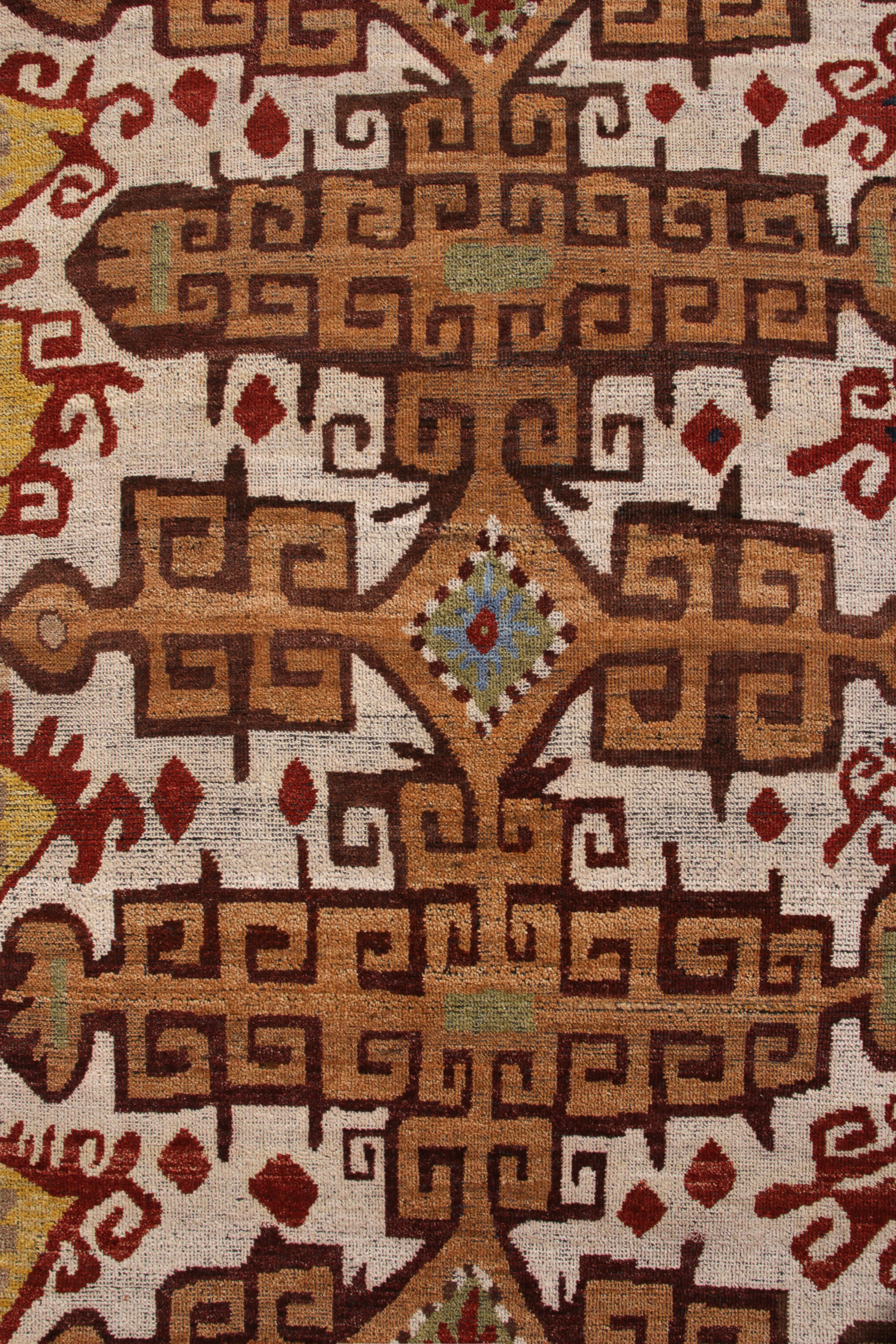 Hand-Knotted Rug & Kilim’s Russian Style Rug in Orange and Beige Brown Tribal Pattern