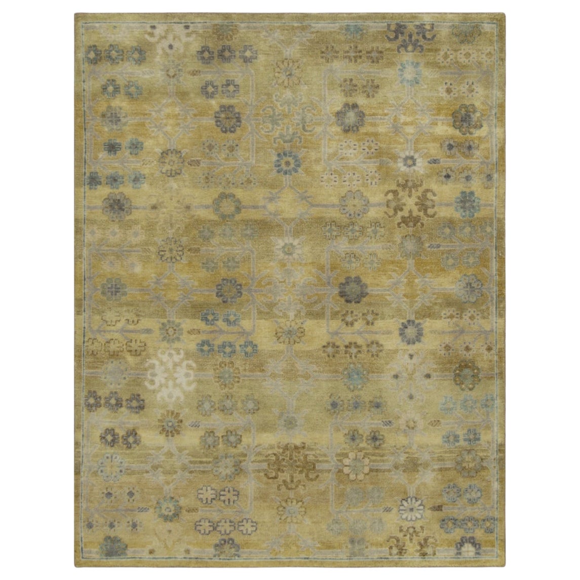Rug 
Kilim’s Samarkand-Inspired Rug, Gold with Ice Blue Floral Patterns