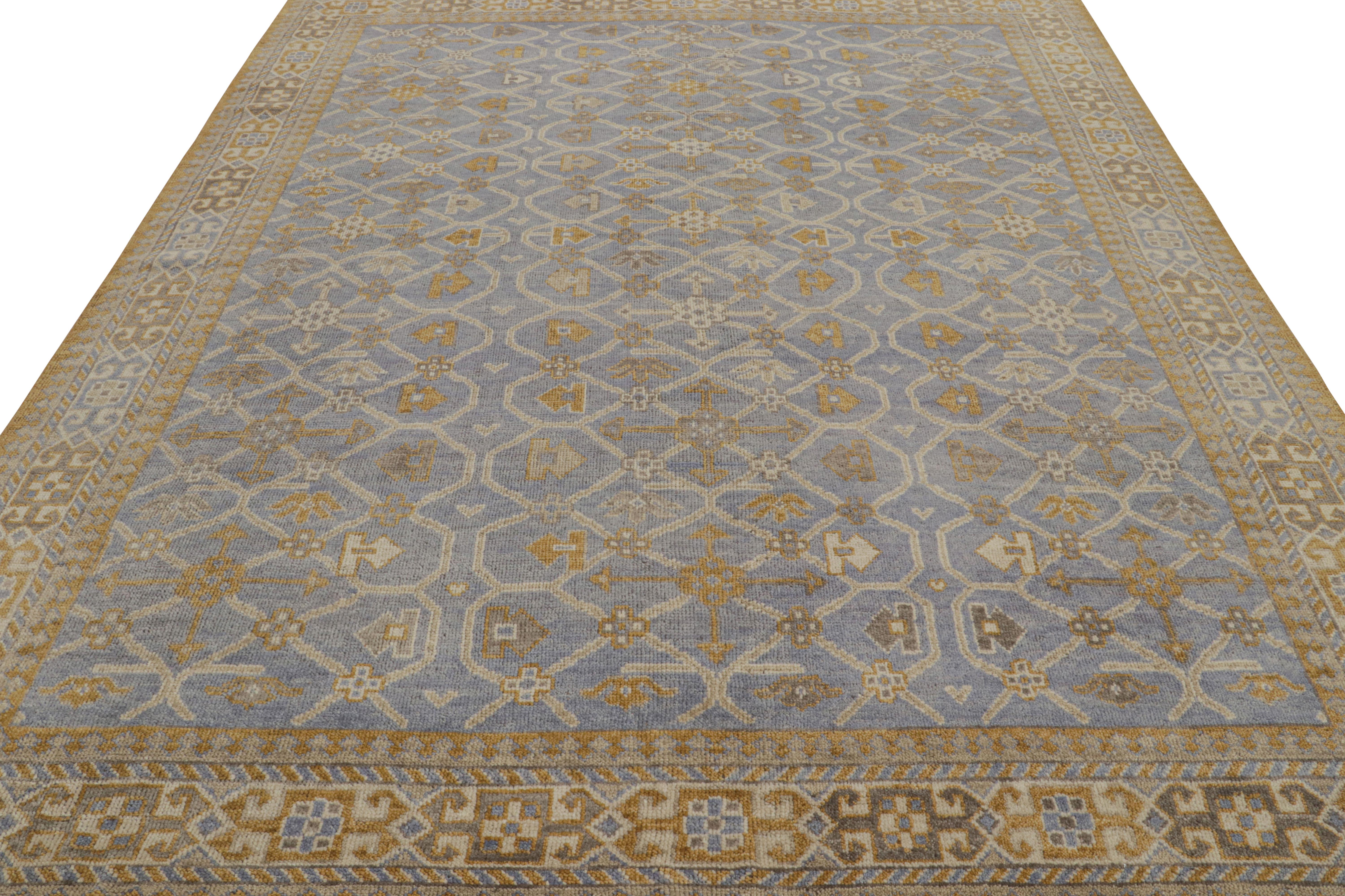 Indian Rug & Kilim’s Samarkand Style Rug in Blue with Geometric Patterns For Sale