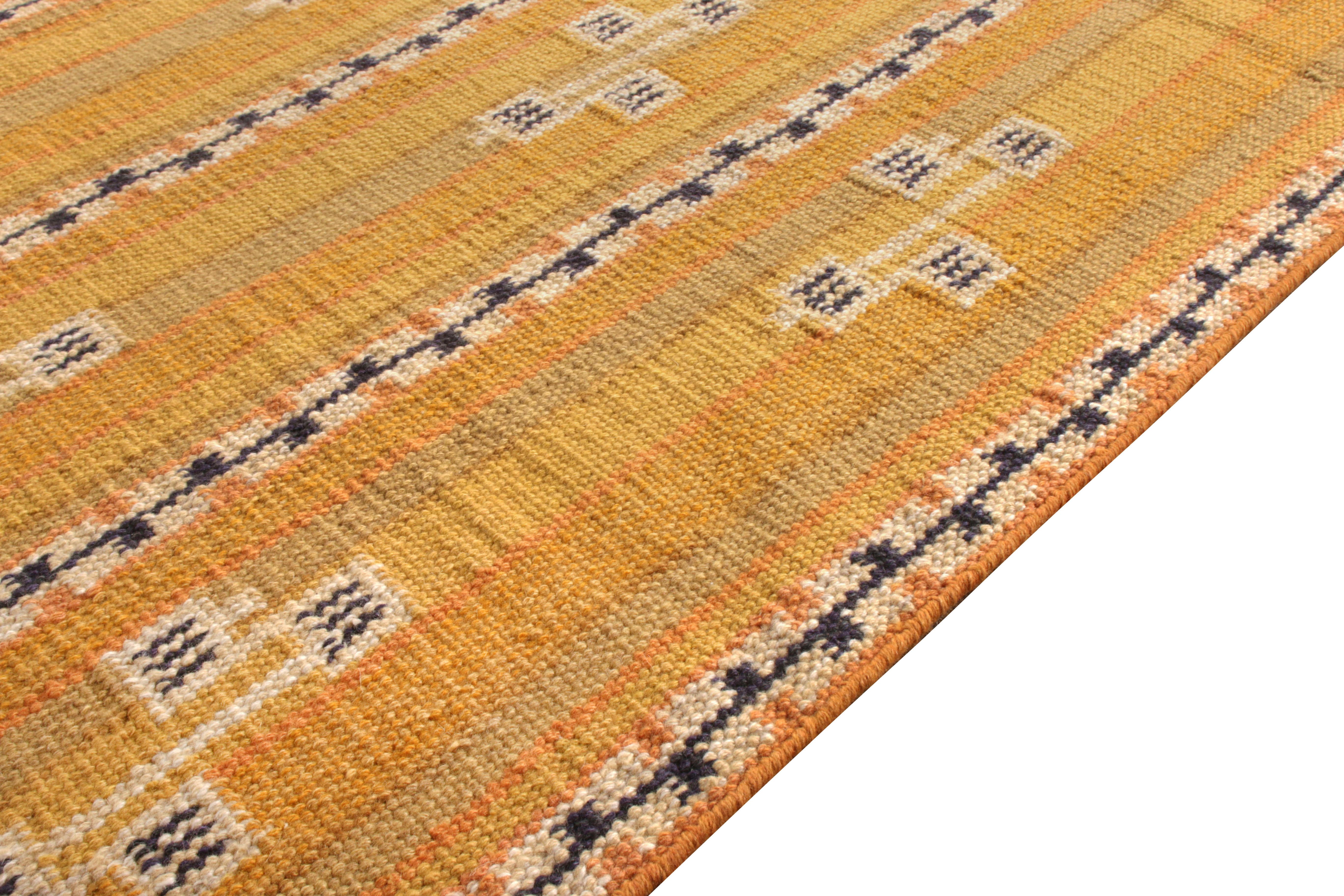 Scandinavian Modern Rug & Kilim’s Scandanavian Style Kilim Rug in Beige and Yellow Geometric Pattern For Sale