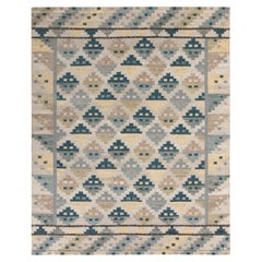 Teppich & Kilims, skandinavischer Kelim-Teppich im skandinavischen Stil in Blau und Beige mit geometrischem Muster