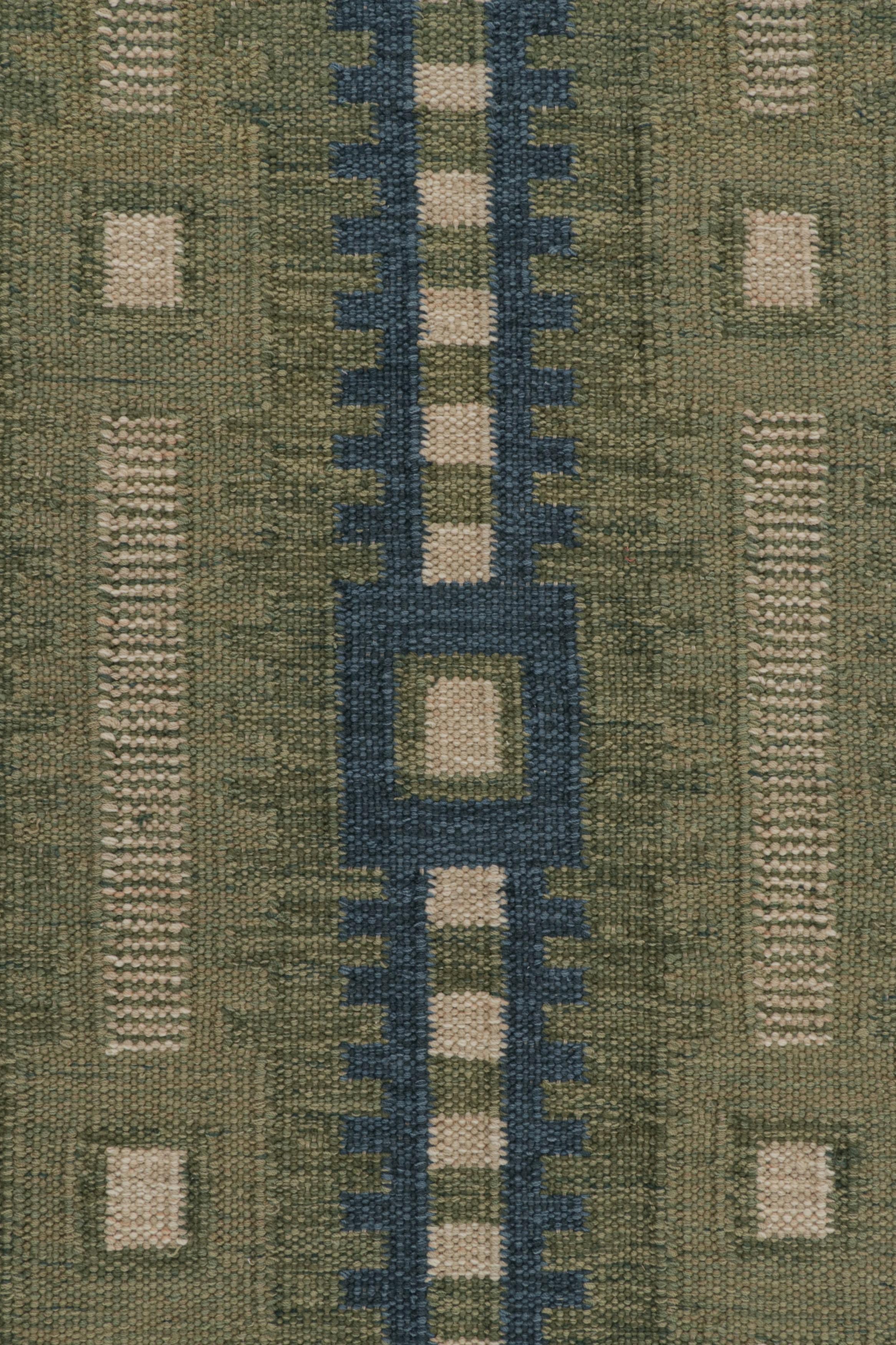 Rug & Kilim’s Green Scandinavian Style Custom Rug Design with Geometric Patterns In New Condition For Sale In Long Island City, NY