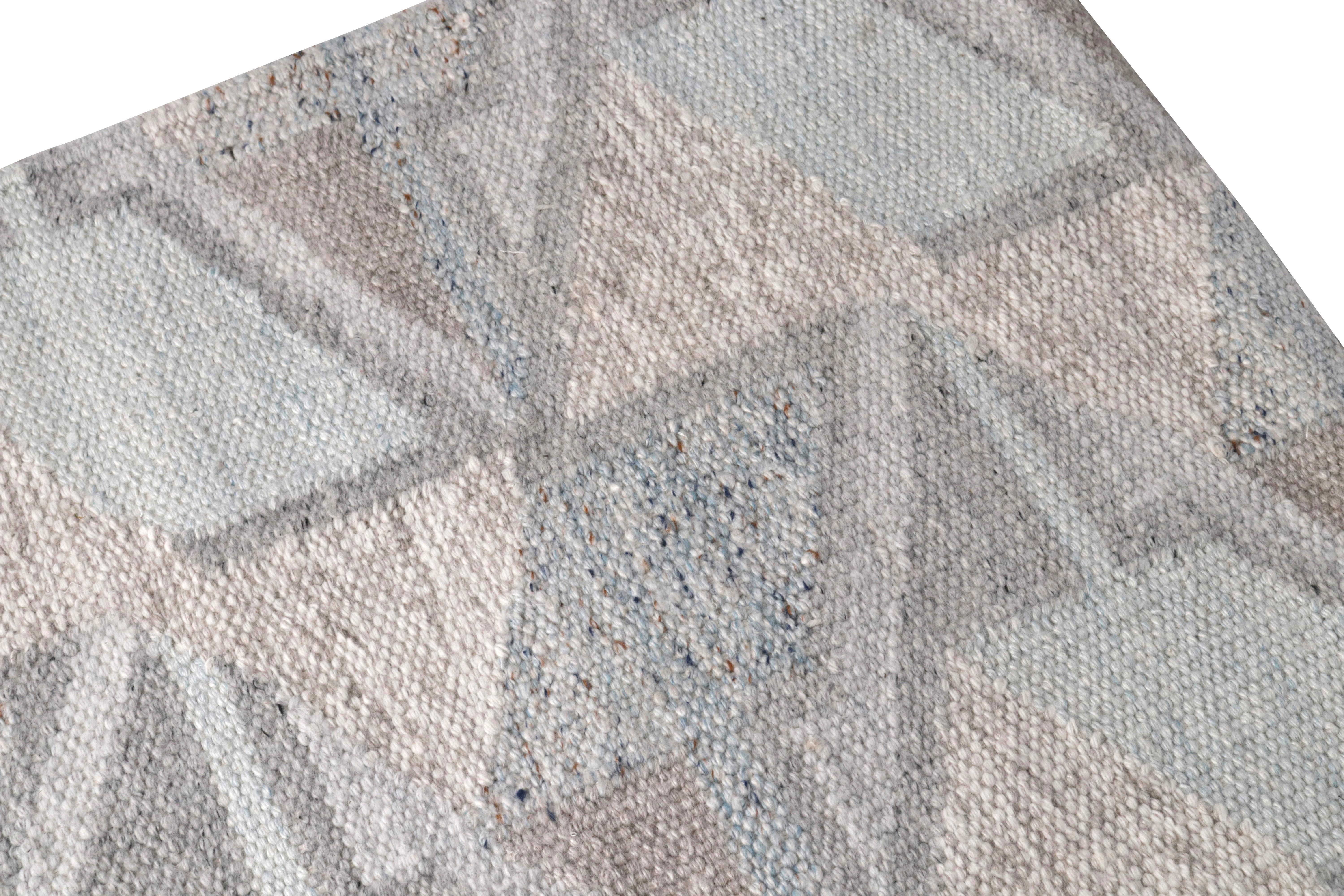 Indian Rug & Kilim’s Scandinavian Custom Outdoor Rug Sample in Geometric Patterns For Sale