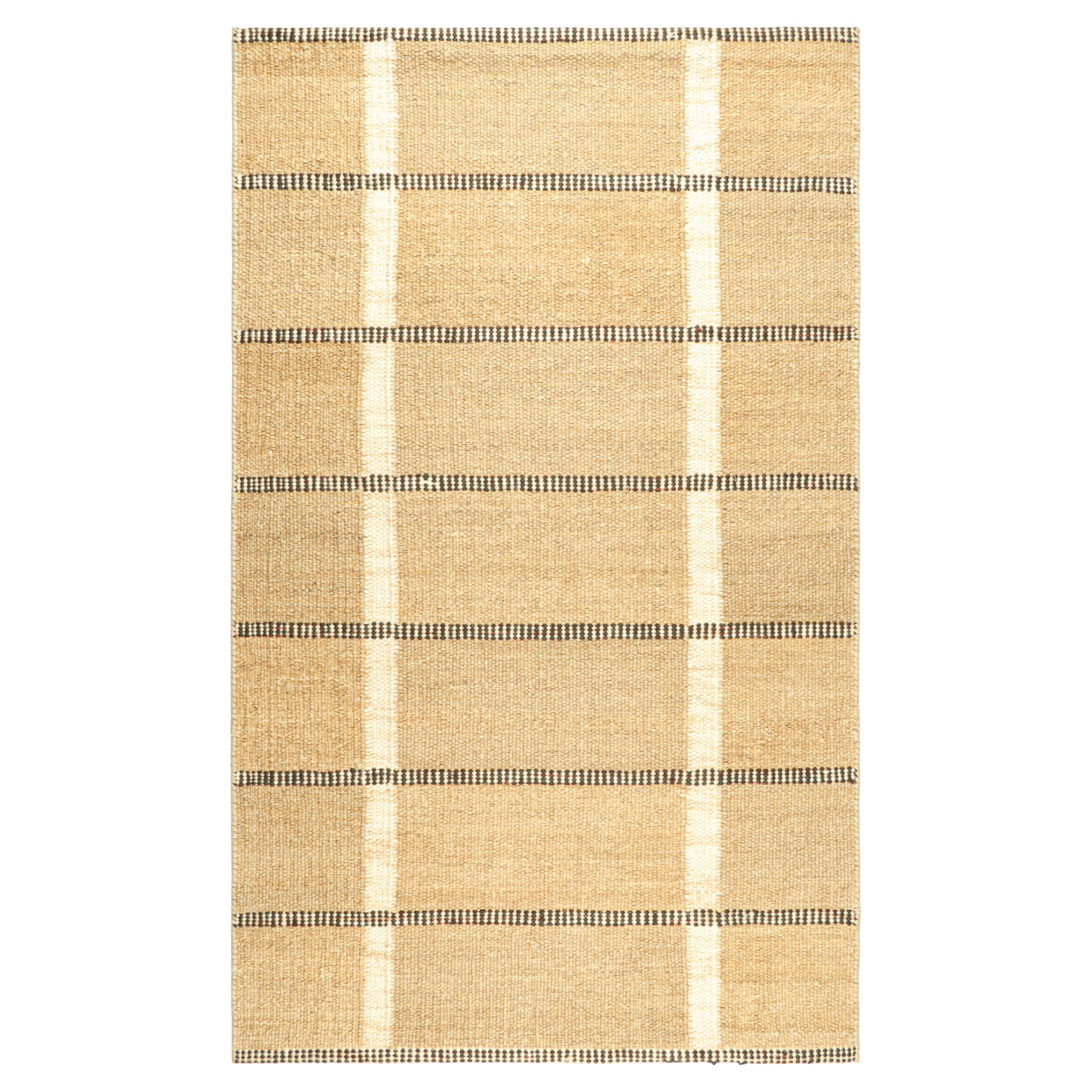 Rug & Kilim’s Scandinavian Custom Rug in Beige-Brown with Black & White Stripes