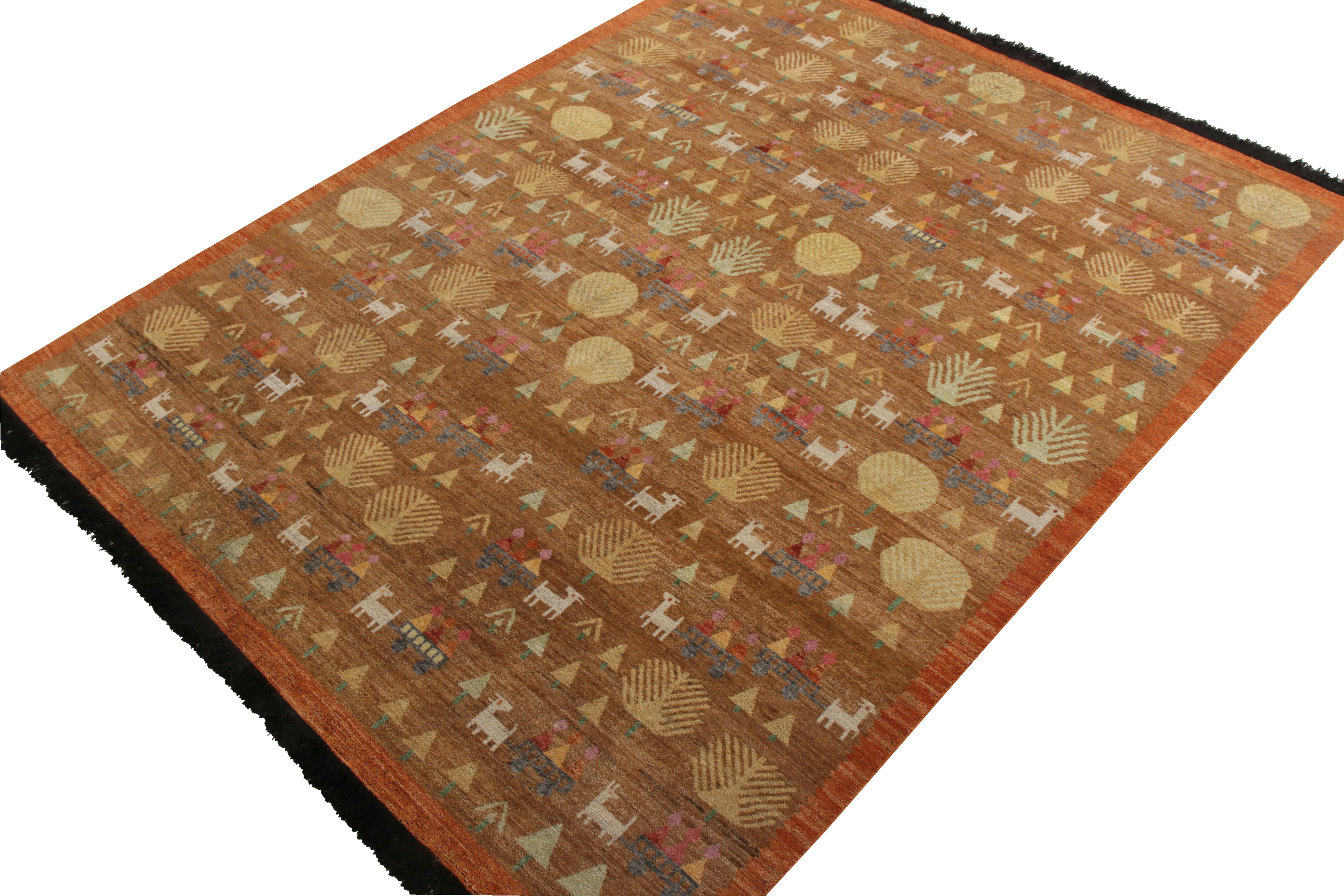 Tribale Rug & Kilim è un tappeto in stile Folk Art scandinavo di colore marrone con motivo pittorico in vendita