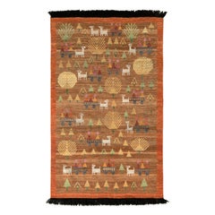 Rug & Kilim’s Scandinavian Folk Art Style Rug in Brown with Pictorial Pattern