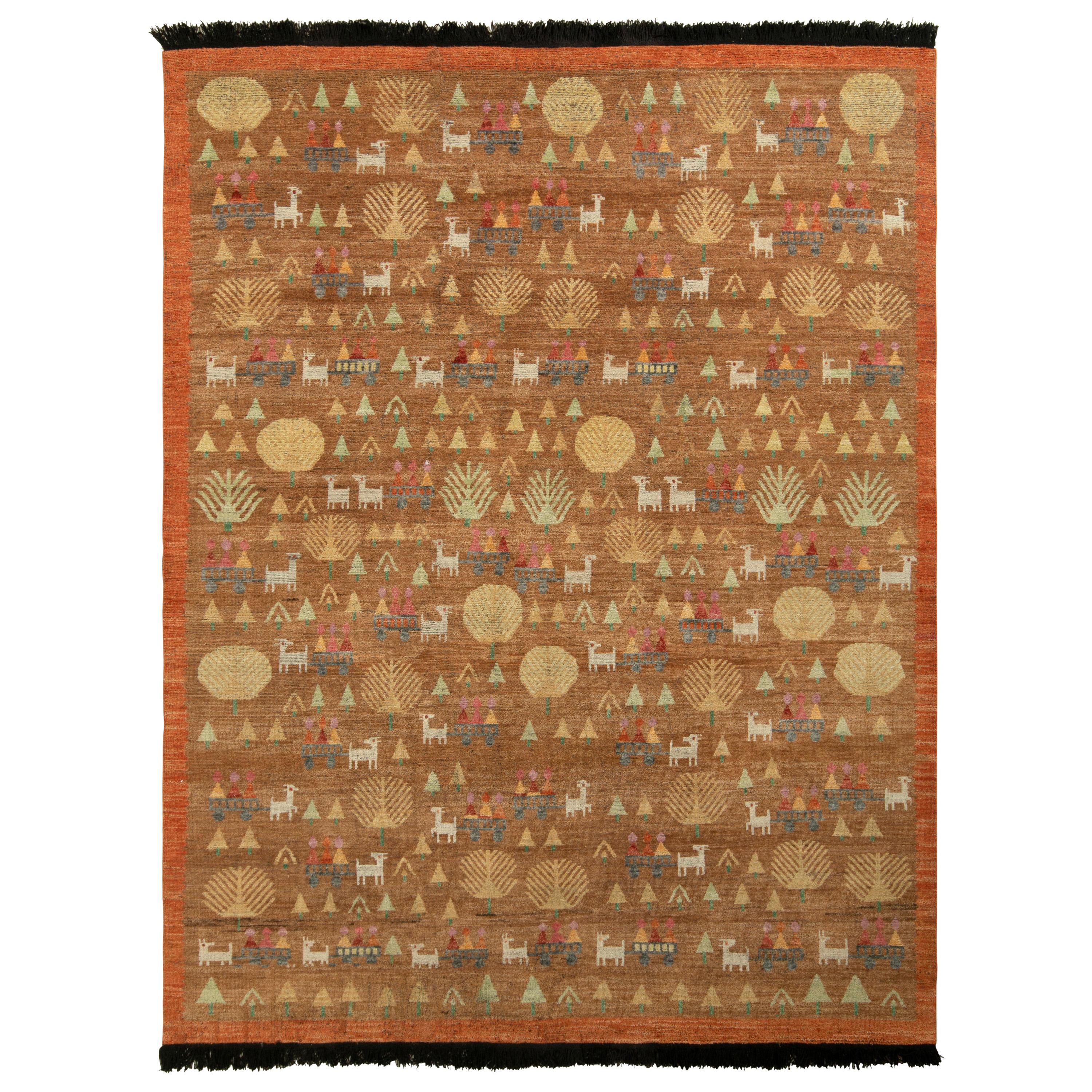 Rug
Kilim
s skandinavischer Teppich im Volkskunst-Stil in Braun mit Bildmustern