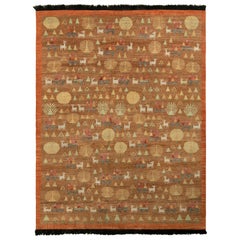 Rug
Kilim
s skandinavischer Teppich im Volkskunst-Stil in Braun mit Bildmustern