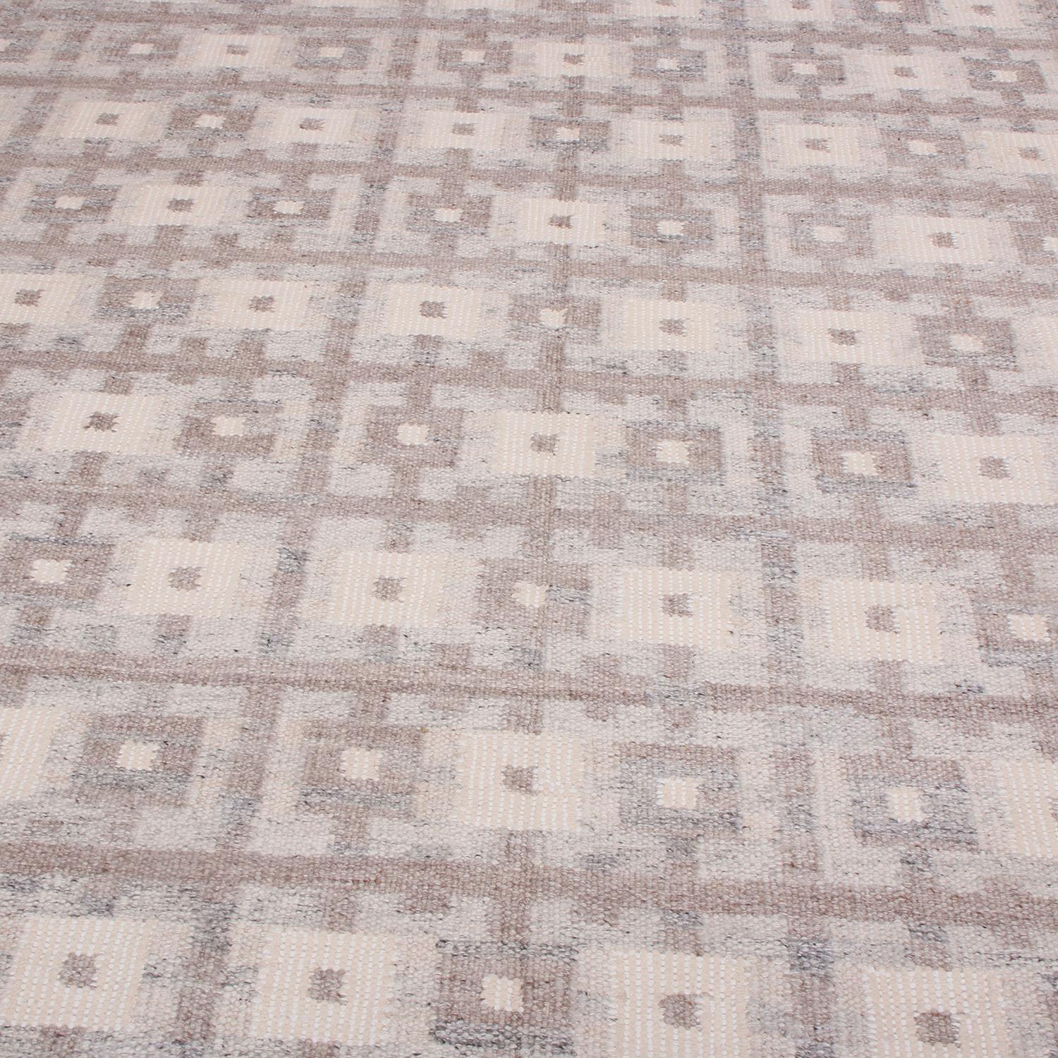 Scandinavo moderno Rug & Kilim - Tappeto Kilim beige-marrone e blu di ispirazione scandinava in vendita