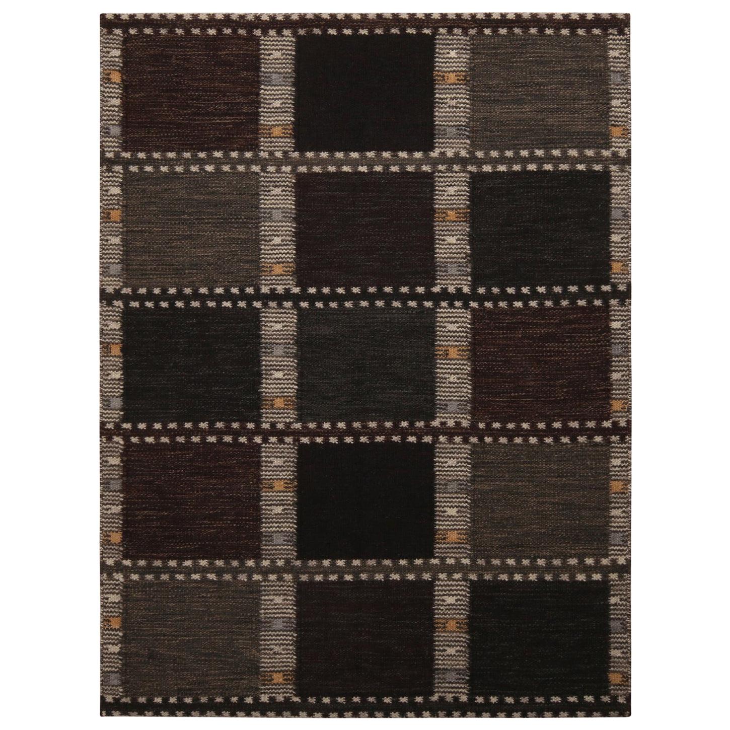 Rug & Kilim - Tappeto Kilim in lana beige-marrone e verde di ispirazione scandinava - 10x12