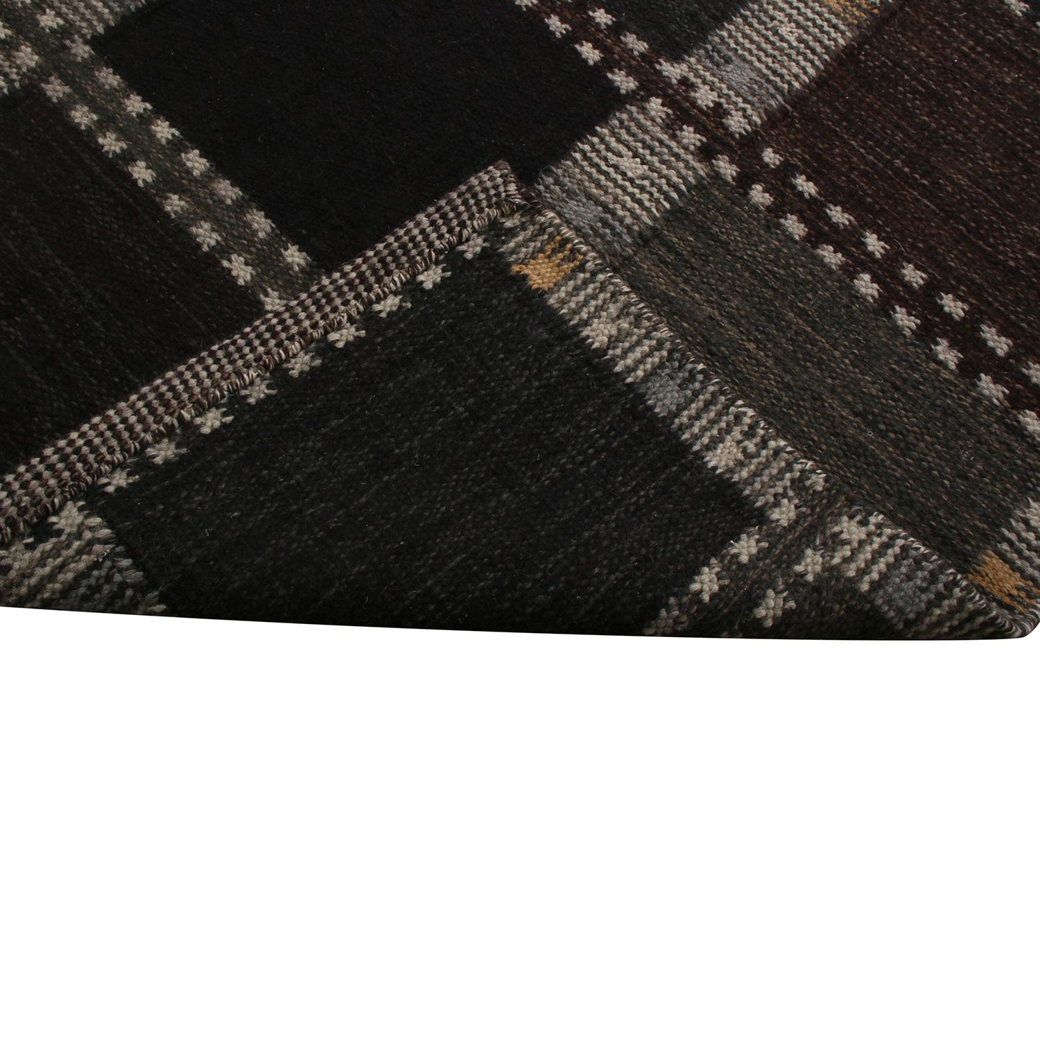 Hand-Knotted Rug & Kilim’s Scandinavian Inspired Beige-Brown and Green Wool Kilim Rug For Sale