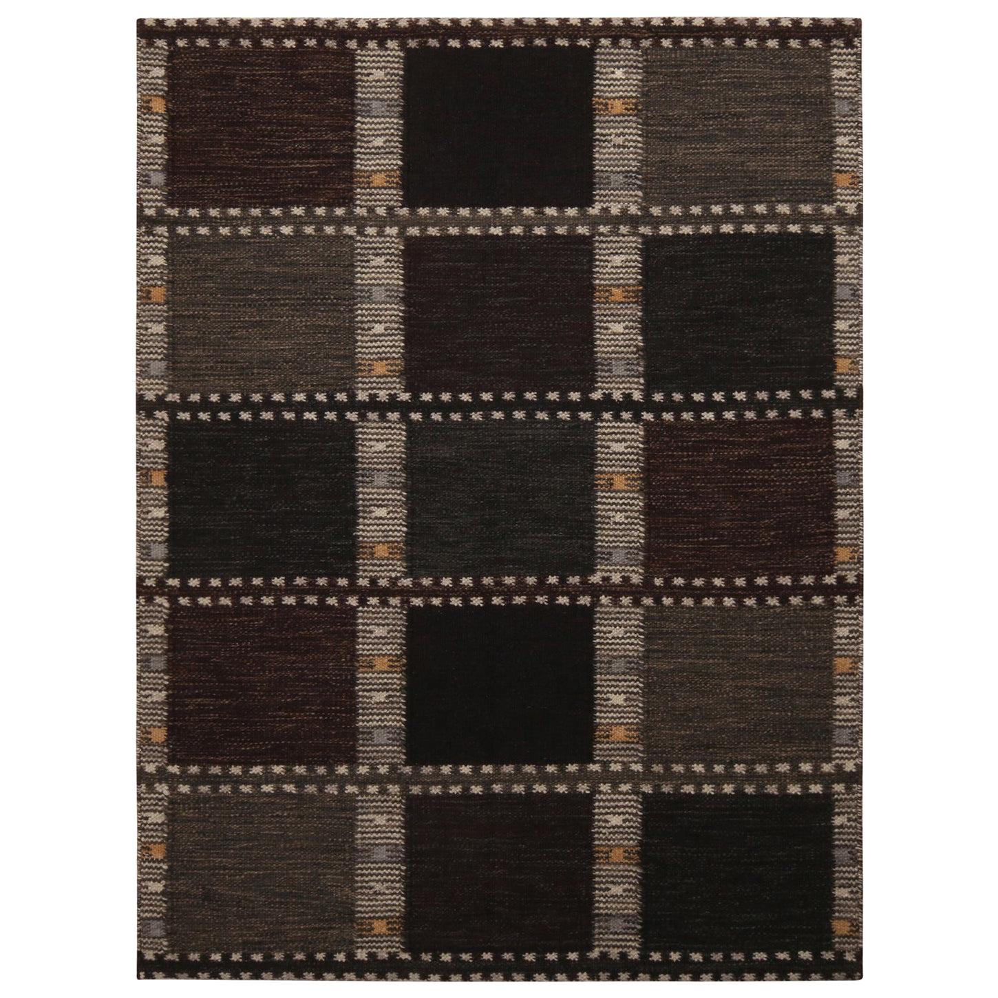 Rug & Kilim’s Scandinavian Inspired Beige-Brown and Green Wool Kilim Rug For Sale