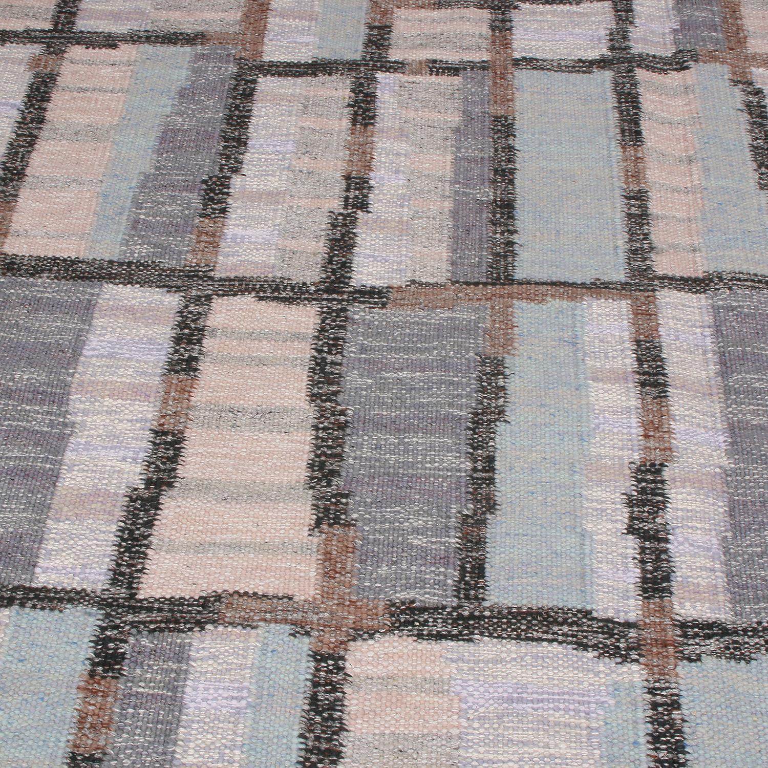 Indian Rug & Kilim’s Scandinavian-Inspired Blue-Gray and Beige Natural Wool Kilim Rug
