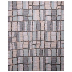 Tapis & Tapis Kilim en laine naturelle bleu-gris et beige d'inspiration scandinave