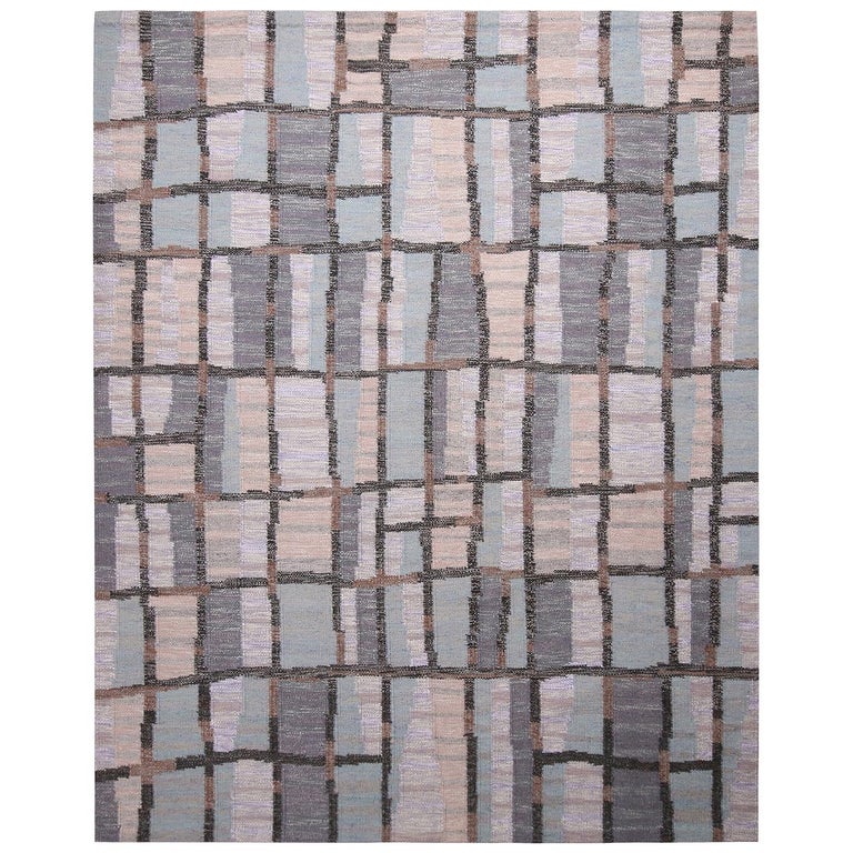 Rug and Kilim’s ScandinavianInspired BlueGray and Beige Natural Wool