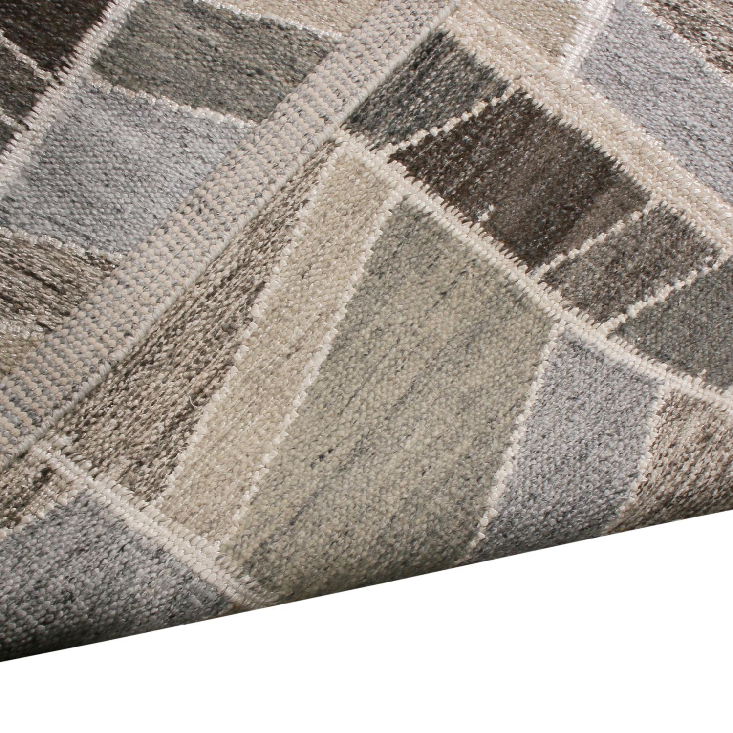 Skandinavisch inspirierter brauner und grauer Wollflorteppich von Teppich & Kilims (Handgeknüpft) im Angebot